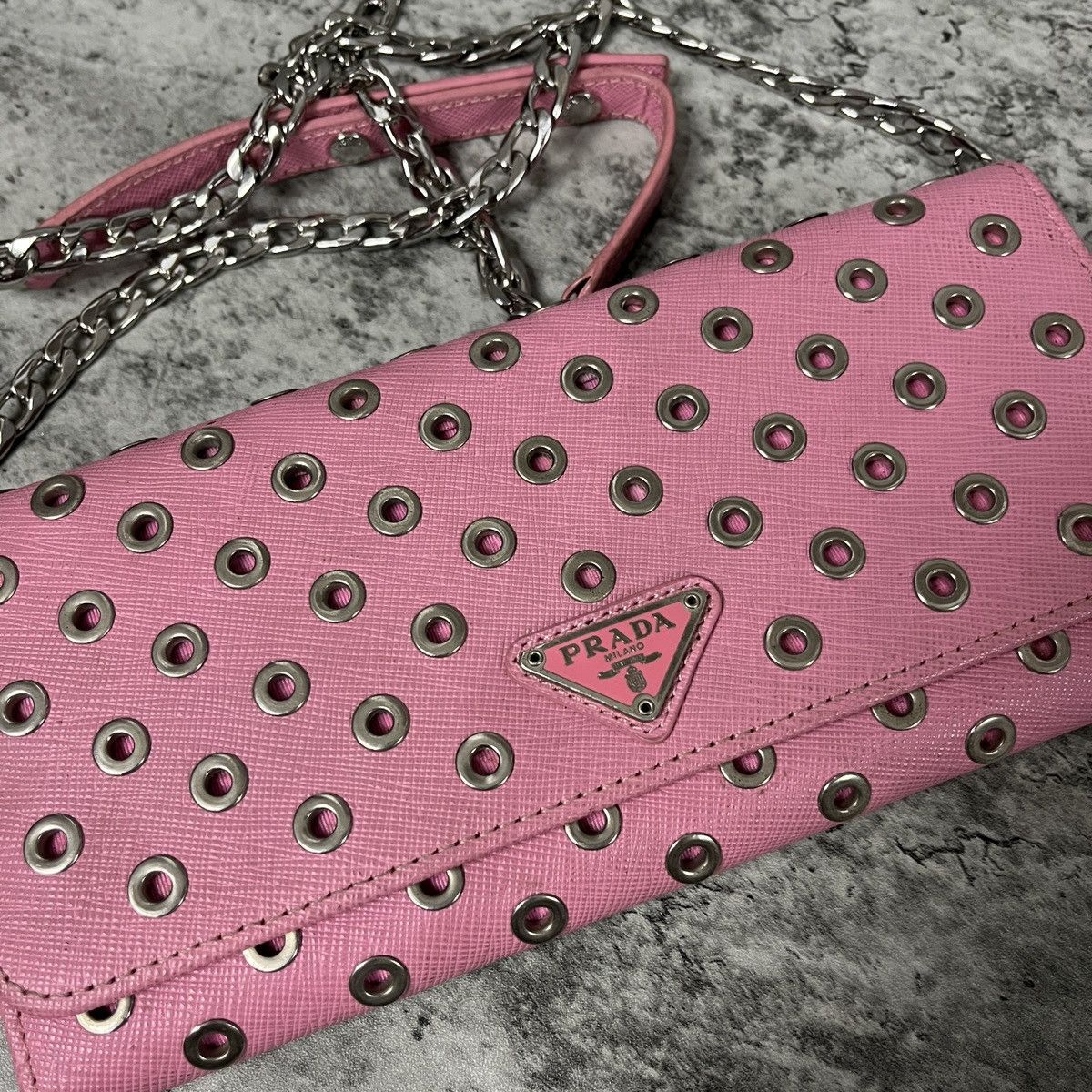 Prada Prada Pink Saffiano Rings Stud Clutch Chain Crossbody Size ONE SIZE - 19 Thumbnail