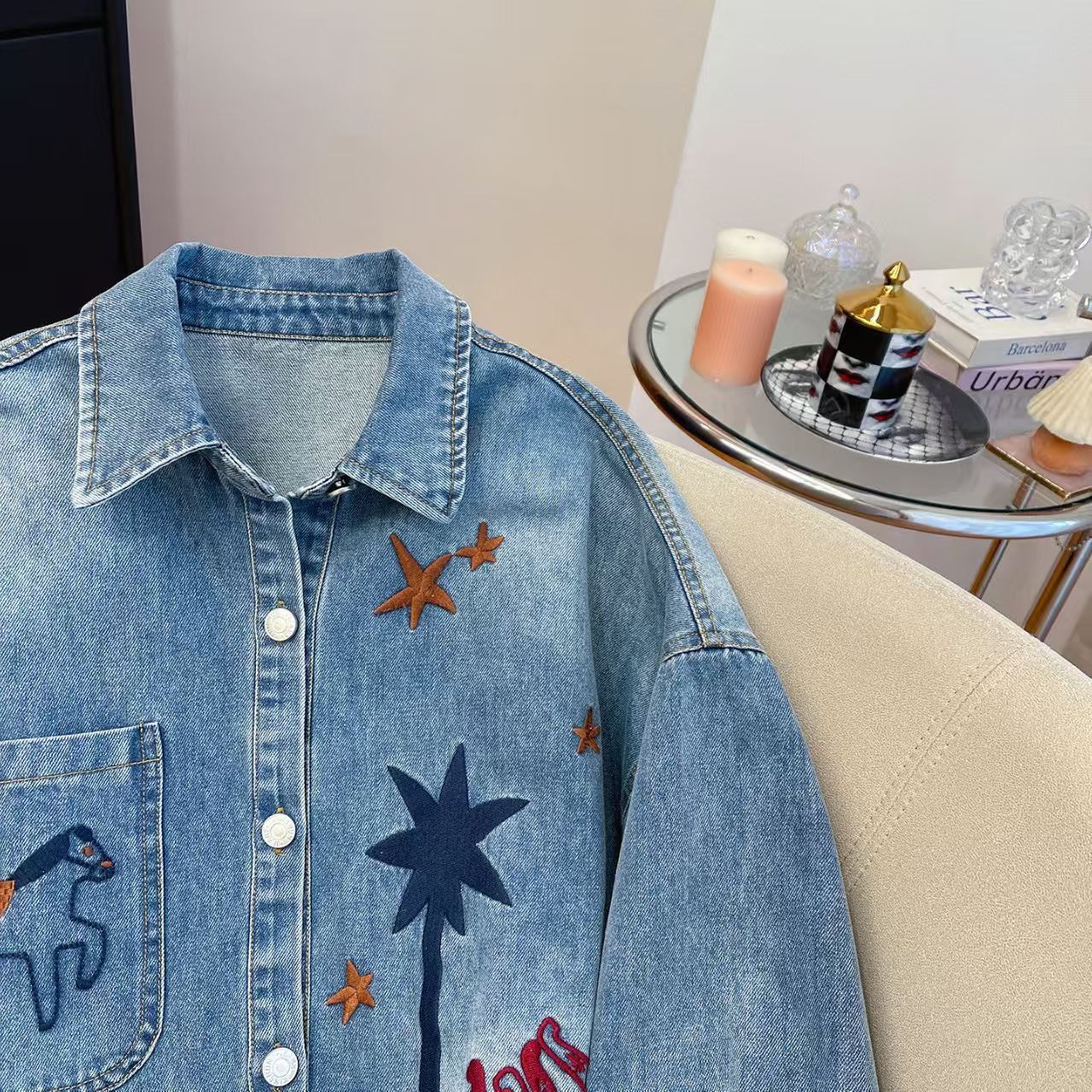 Vintage Embroidered Denim Shirt: A Retro, Youthful Look Size US L / EU 52-54 / 3 - 3 Thumbnail