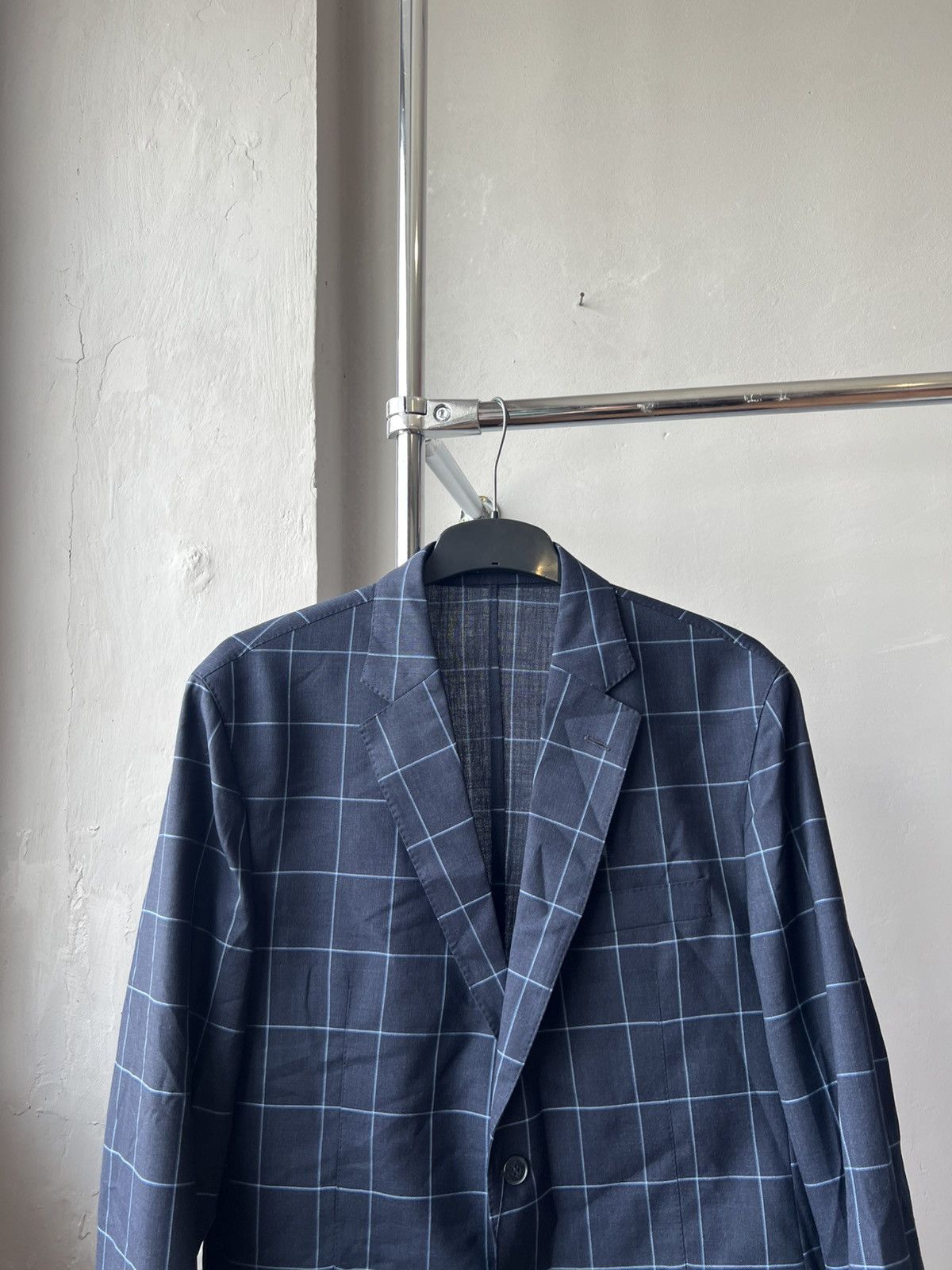 Hackett HACKETT LONDON MENS BLUE WINDOWPANE WOOL BLAZER JACKET 44R Size 44R - 4 Thumbnail