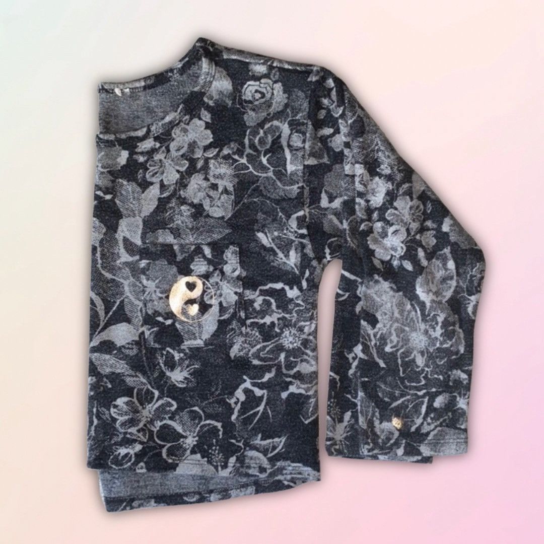 Vintage Y2K, Floral, Monochrome, Ying Yang, Cropped, Knit 3/4 Sleeve Size S / US 4 / IT 40 - 2 Thumbnail