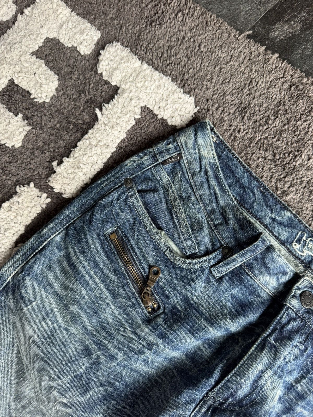 Robins Jeans Robin’s Jean Moto Denim Y2K Avant-garde Blue Jeans L Size US 31 - 4 Thumbnail