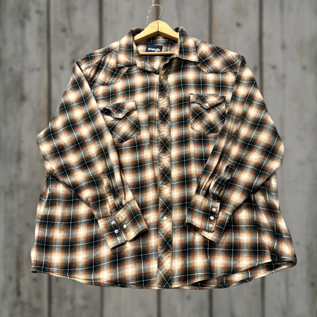 Wrangler Wrangler Flannel Shirt Men 2XL Plaid 100% Cotton Western Pearl Snap Multicolor Big & Tall Mens Size 48R - 1 Thumbnail