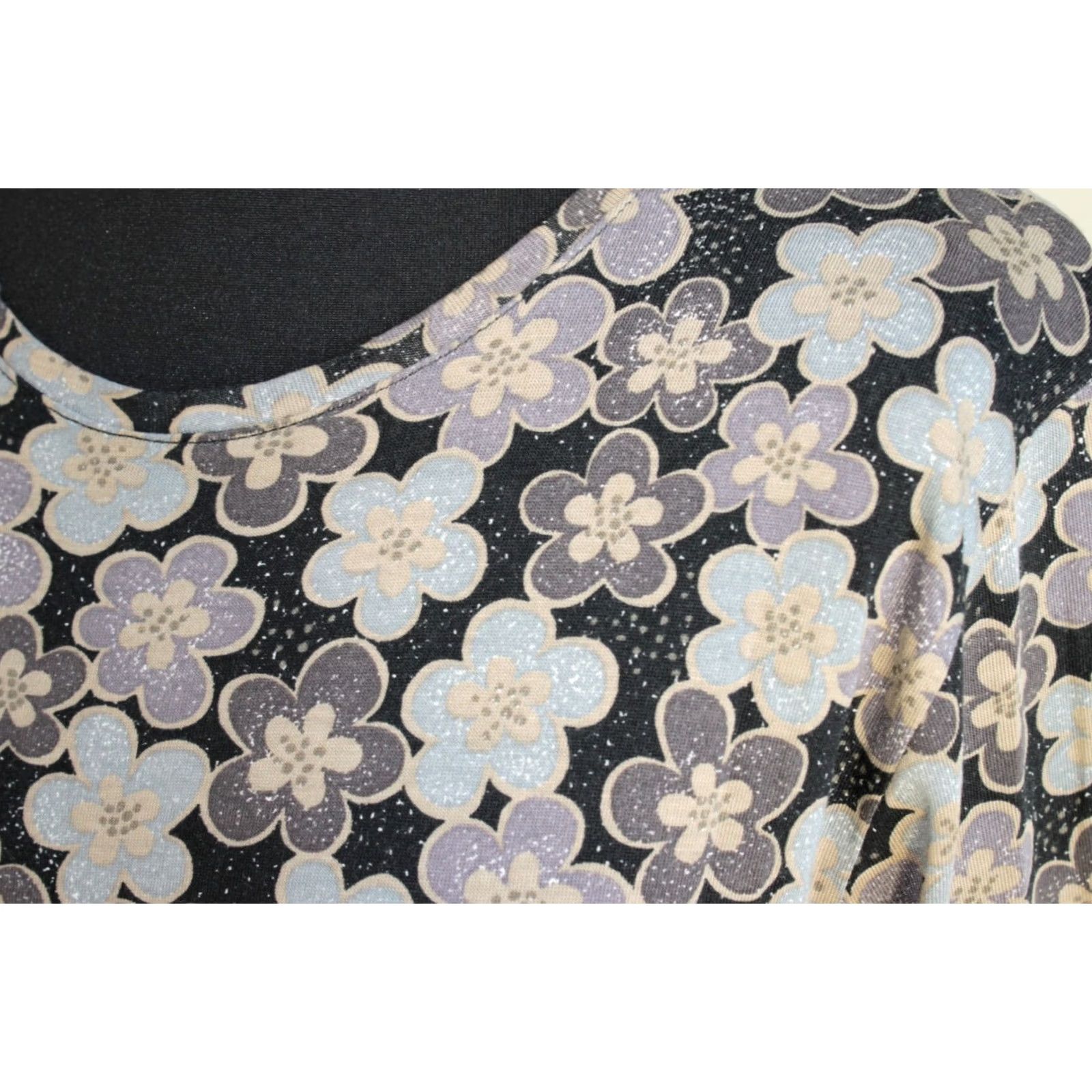 Vintage Gudrun Sjoden Floral Dress Womens L A-Line Midi Grey Dress Length 109 cm Sleeves 48 cm Size L / US 10 / IT 46 - 3 Thumbnail