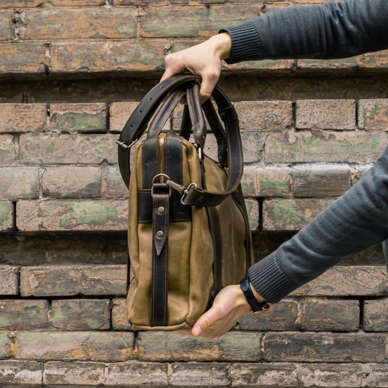 Handmade Messenger bag. Genuine leather business men's briefcase Size ONE SIZE - 3 Thumbnail