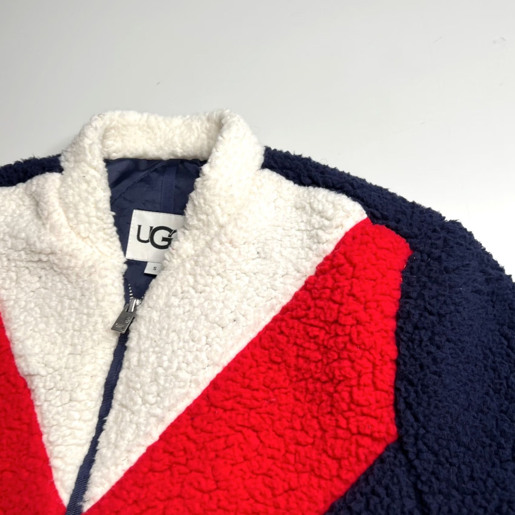 Ugg UGG Sherpa Fleece Jacket Small S Full Zip Colorblock Navy Red White Womens Winter Casual Comfort Cozy Jacket Size S / US 4 / IT 40 - 7 Thumbnail