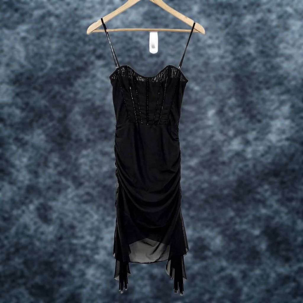 Vintage Oh Polly Corset Slip Dress 4 Drape Fairy Grunge Rhinestone Whimsigoth Asymmetric Dress Size S / US 4 / IT 40 - 1 Thumbnail