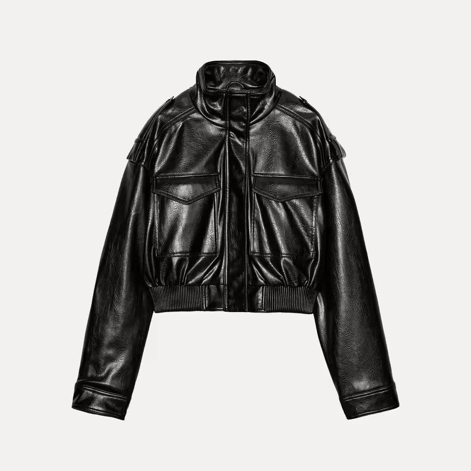 Japanese Brand Cropped PU Leather Bomber Jacket Size M / US 6-8 / IT 42-44 - 4 Thumbnail