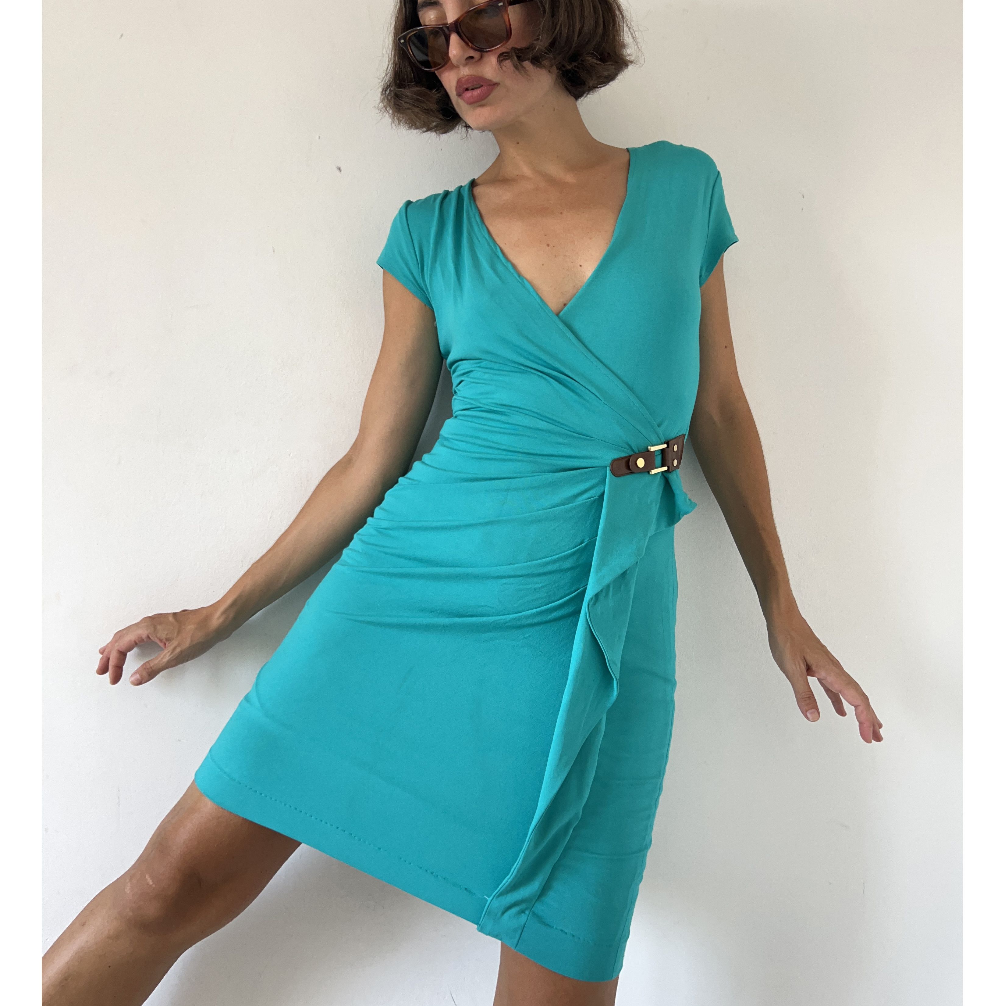 Vintage Vintage 90s CACHE Turquoise Knit Dress Size S / US 4 / IT 40 - 6 Thumbnail