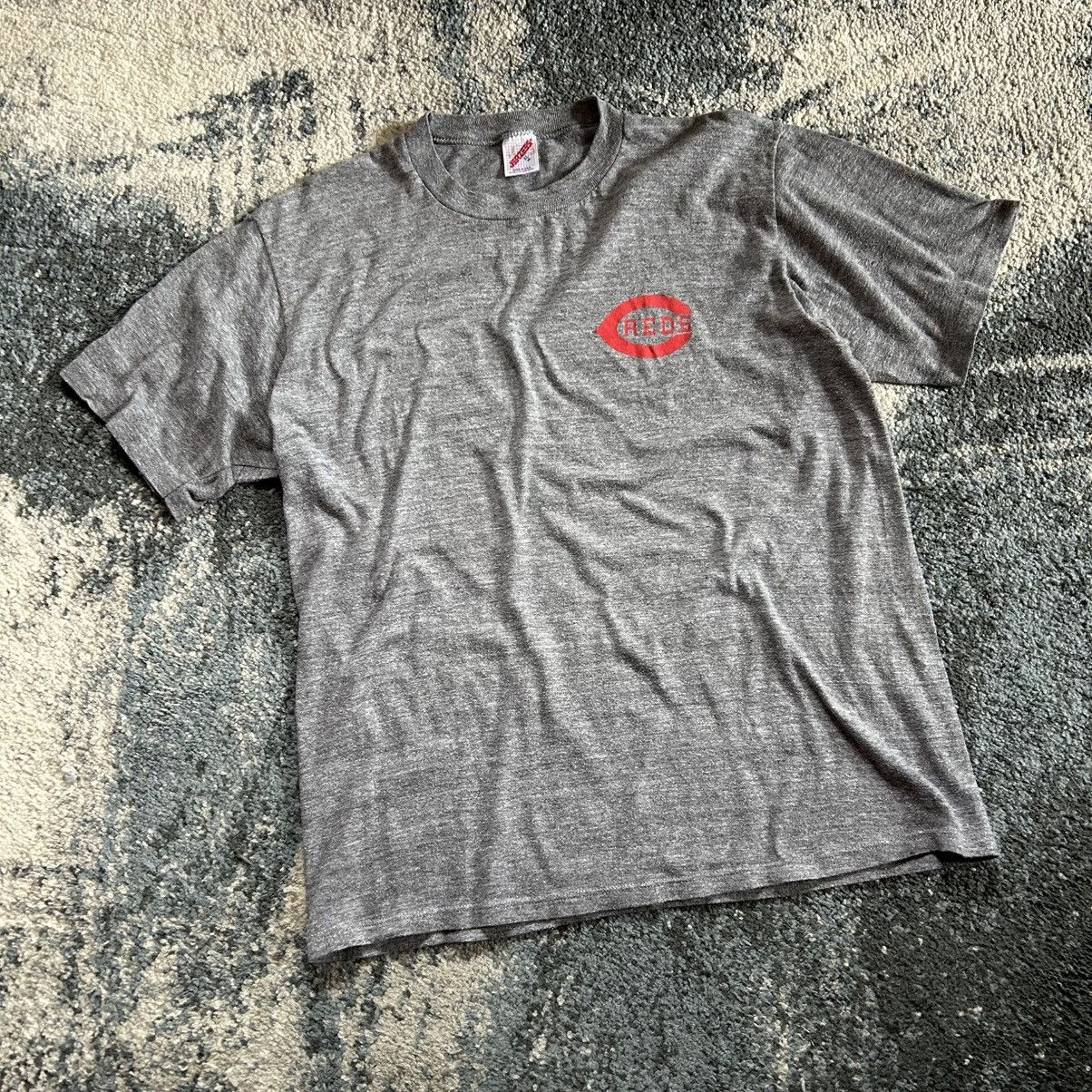 Jerzees 80s CiNCiNNATi REDS TEE DARK HEATHER GREY MADE in USA MLB Size US XL / EU 56 / 4 - 5 Thumbnail