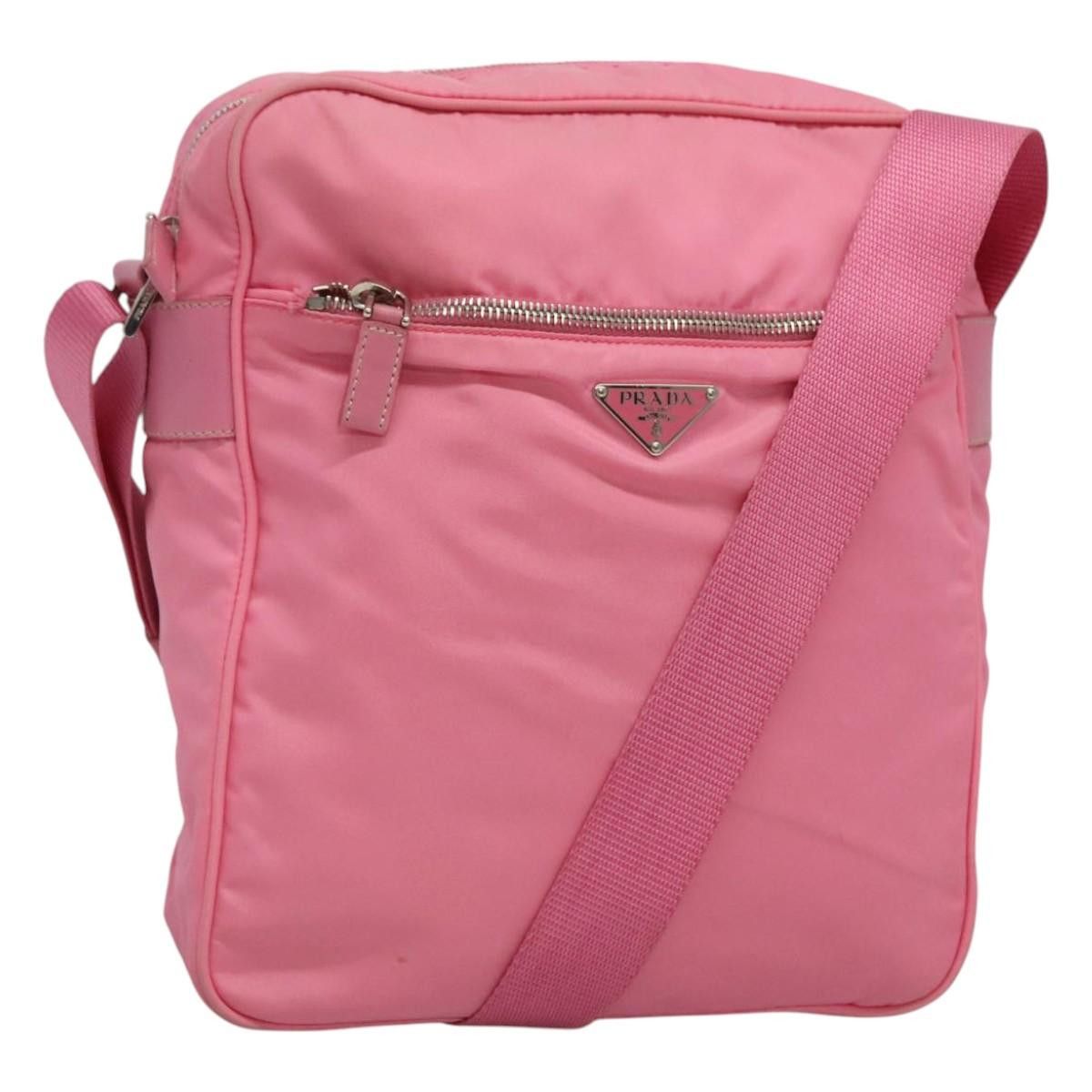 Prada Shoulder Bag Nylon Pink Silver Auth Bd1291 in Pink/Silver, Women's