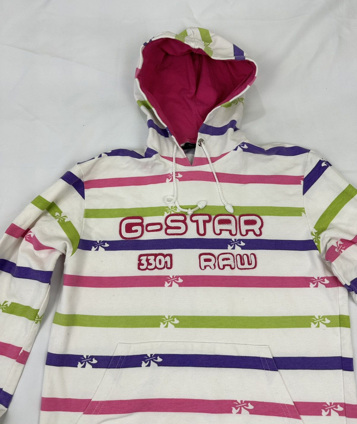 Vintage G STAR Striped Y2k Hoodie Unisex Mens S (Womens M-L)