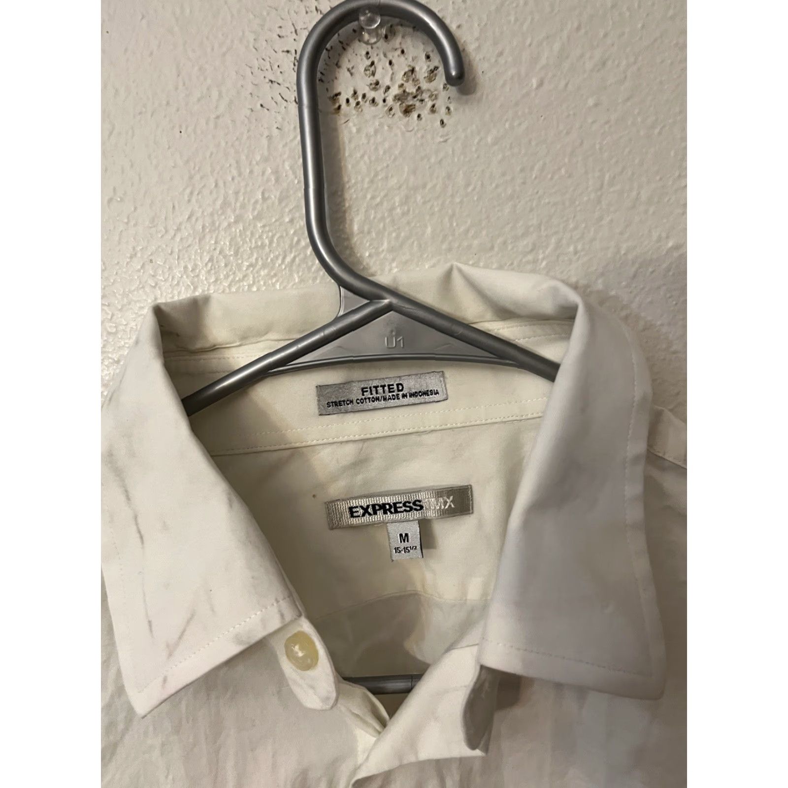Express Express 1MX Fitted Solid Button Shirt White Dress Shirt Medium Mens Size 40R - 2 Thumbnail