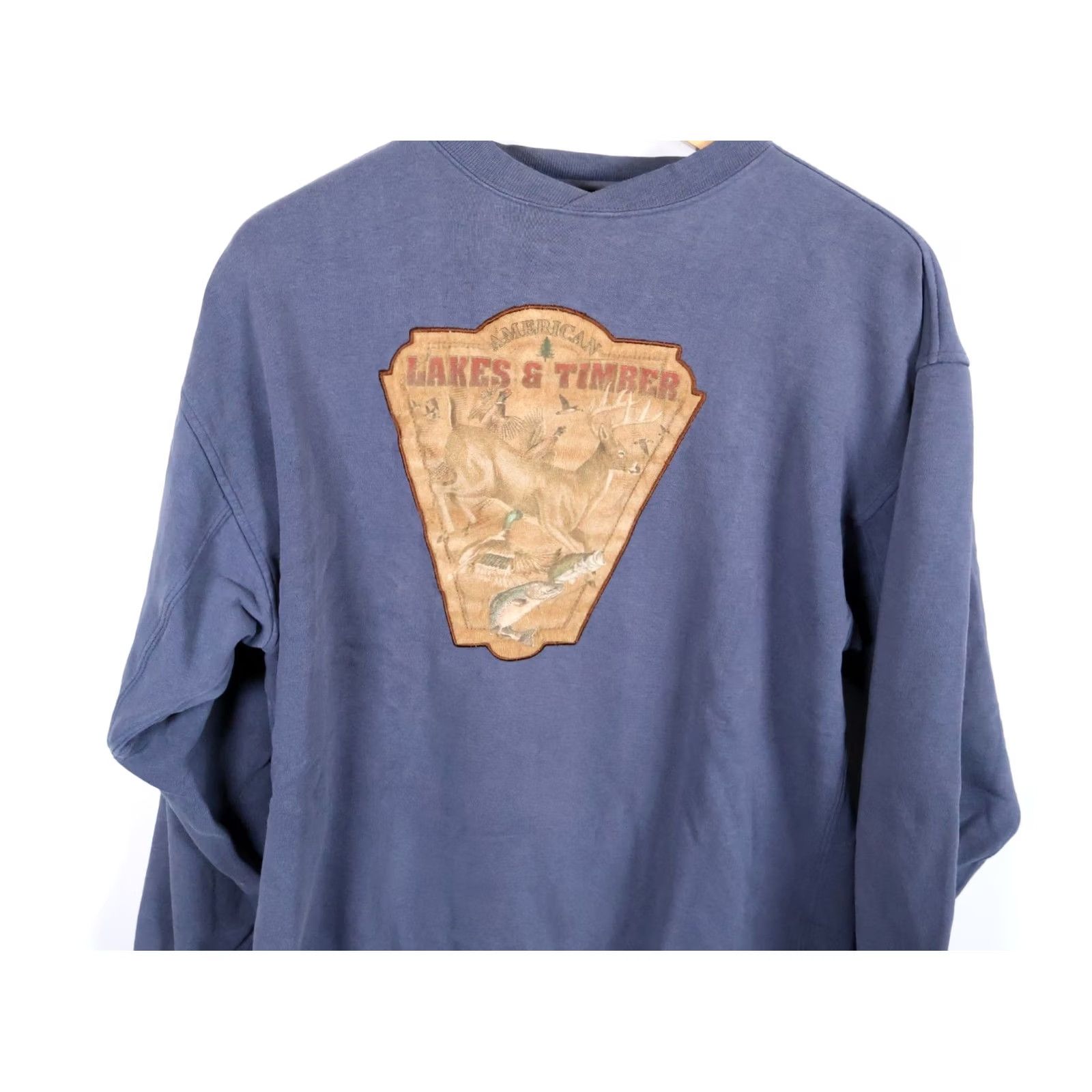 Vintage Lost Terrain Sweatshirt Men Large Blue Scenic Nature Motif Crewneck VTG 90s Outdoor Graphic Print Heavyweight Fleece Pullover Deer Fishing Ancient Size US L / EU 52-54 / 3 - 4 Thumbnail