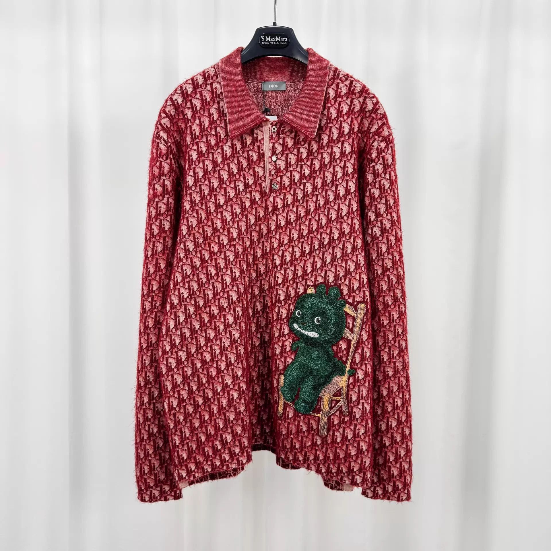 Dior Red Long Sleeve Patterned Shirt with Embroidered Character Size US M / EU 48-50 / 2 - 1 Thumbnail