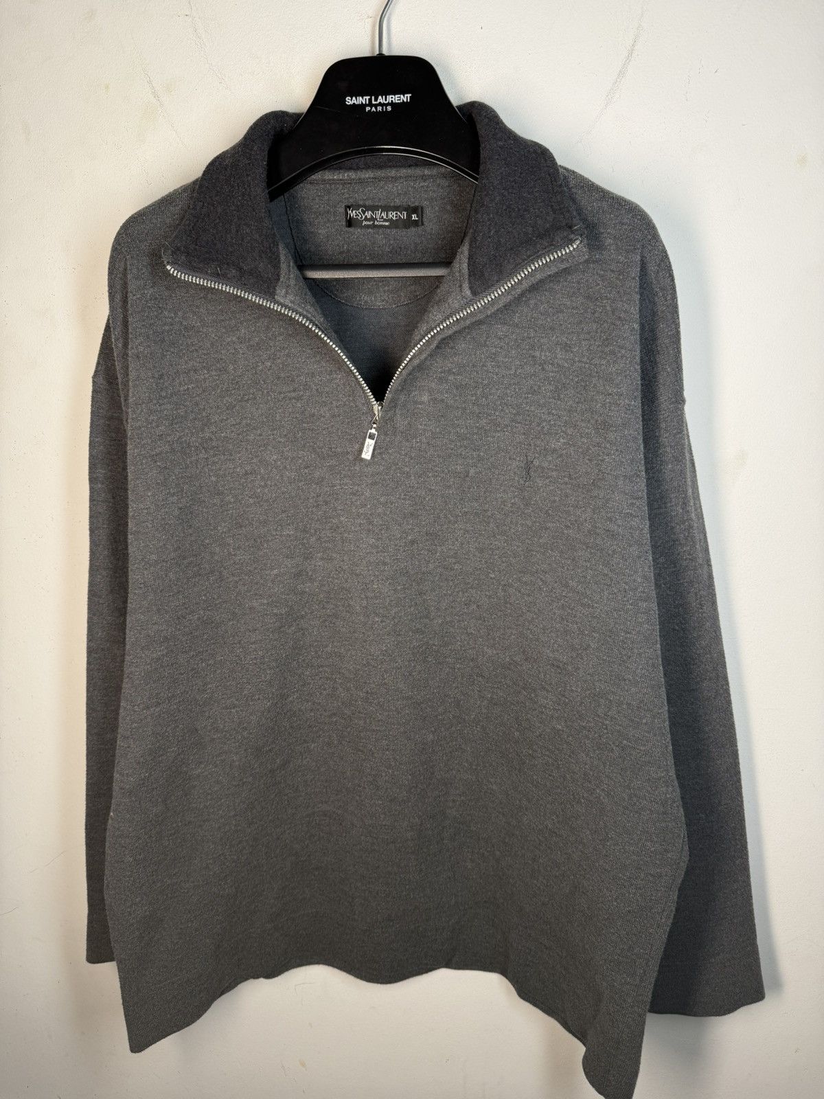 Yves Saint Laurent 90s YSL Sweatshirt 1/4 Quarter Zip Grey Vintage Sweater Size US XL / EU 56 / 4 - 16 Thumbnail