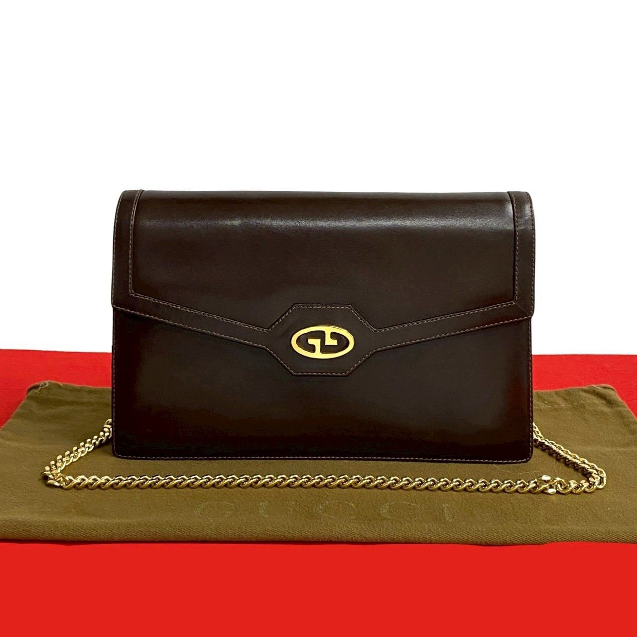 Gucci Gucci Old Gucci GG Logo Calf Leather Shoulder Bag Leather Shoulder Bag in Brown, Women's