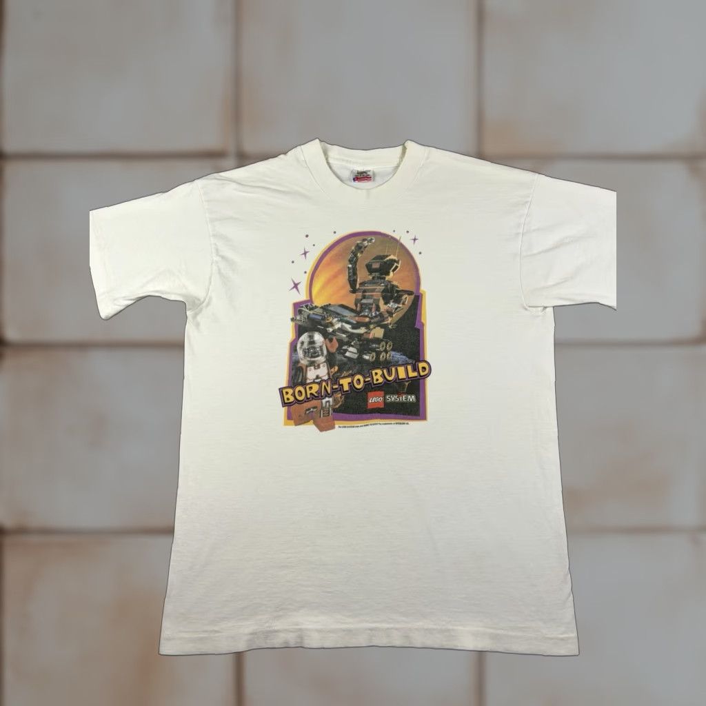 Fruit Of The Loom VINTAGE Fruit of the Loom T-Shirt 90s White Crew Neck Short Sleeve Adult L Graphic Print Lego Born To Build Mens Size US L / EU 52-54 / 3 - 1 Thumbnail