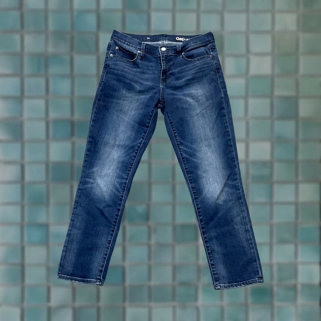 Gap Gap Jeans Womens 32x26 Blue 1969 Tapered Leg Whiskered Denim Logo Cotton Stretch Size 24" / US 00 / IT 34 - 1 Thumbnail