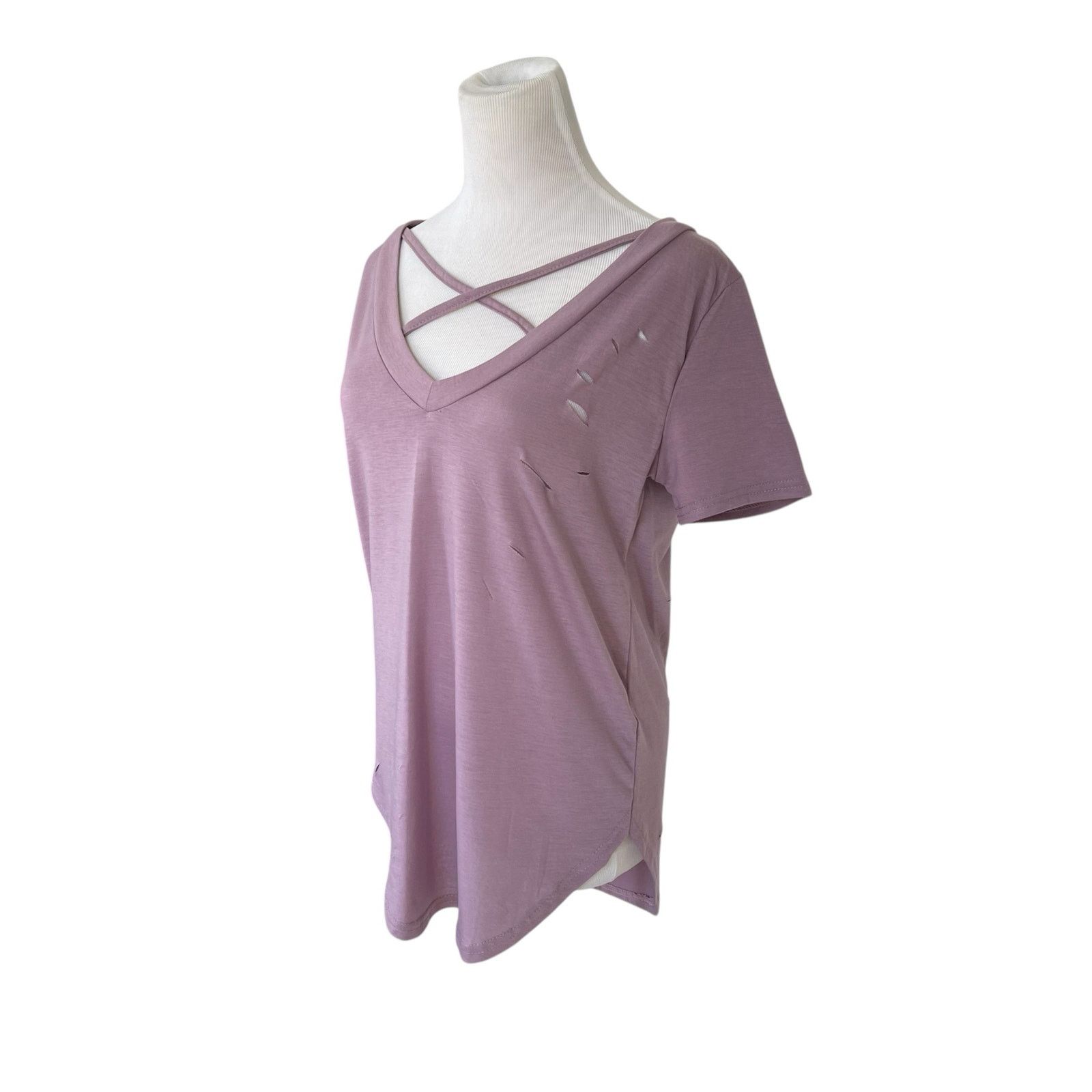 Other NWT Purple Short Sleeve V-Neck Criss Cross Slashed Tee Shirt Size M / US 6-8 / IT 42-44 - 3 Thumbnail