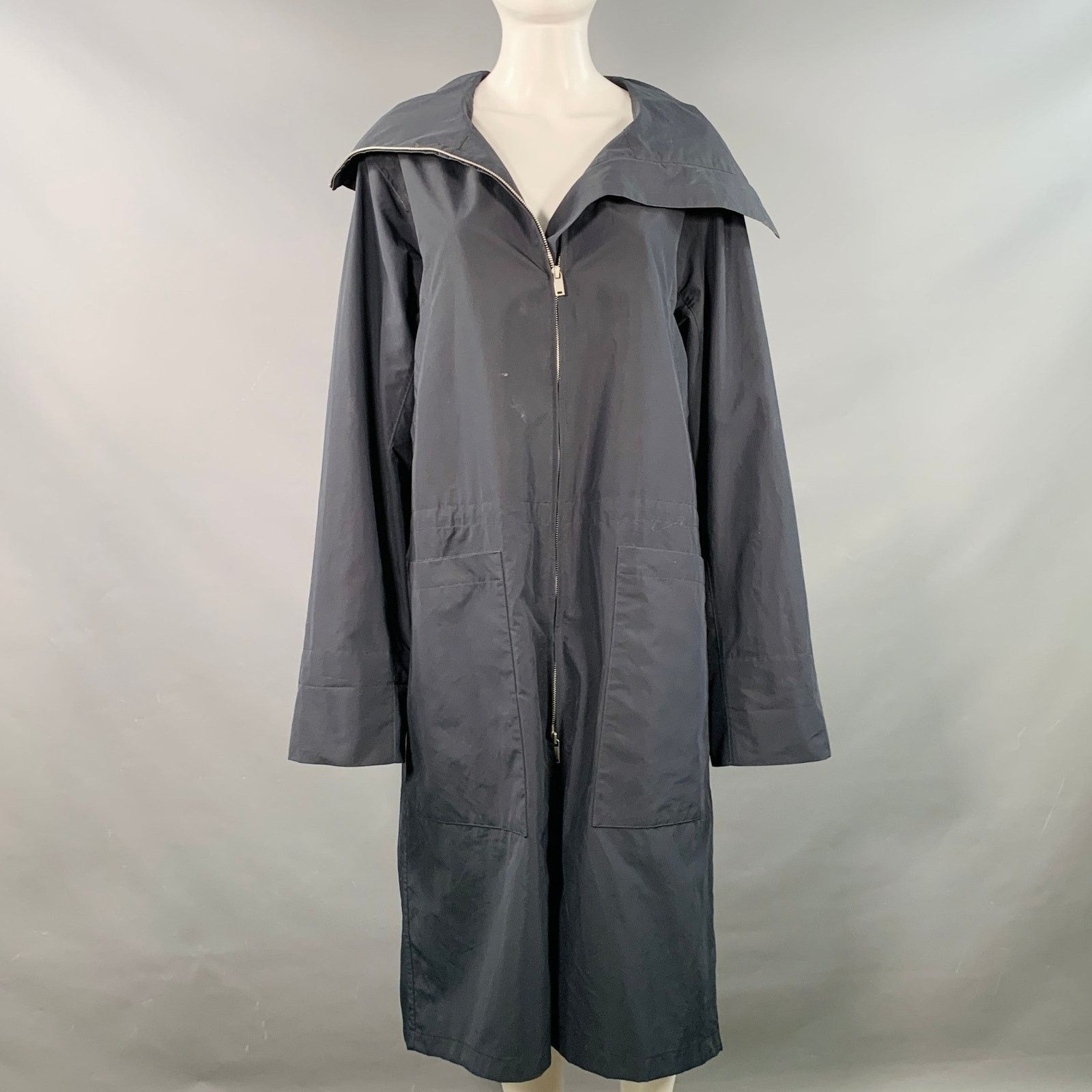 Jil Sander JIL SANDER Size XS Navy Polyester Hooded Zip Up Coat Size XS / US 0-2 / IT 36-38 - 2 Thumbnail