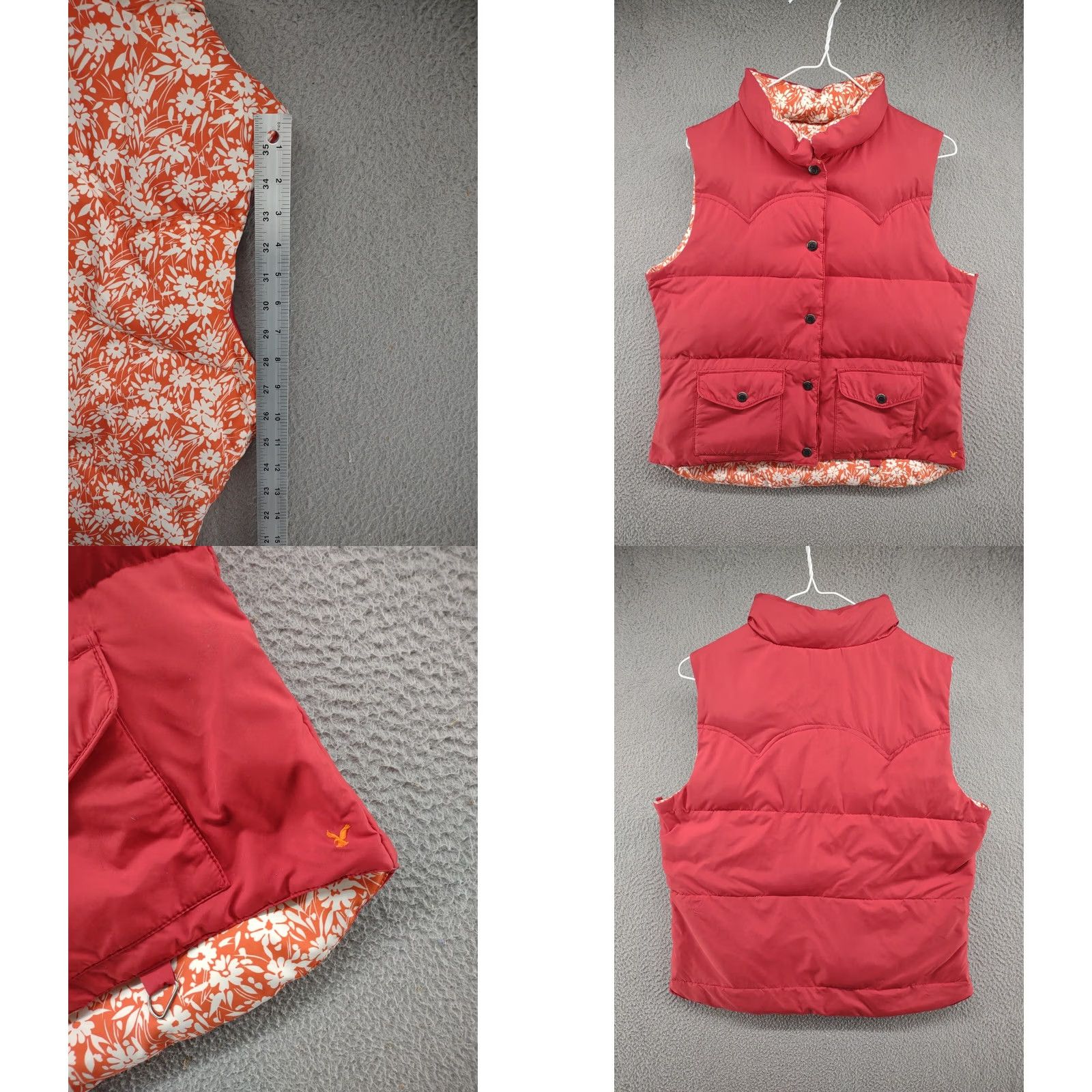 American Eagle Outfitters American Eagle Reversible Puffer Quilt Puff Floral Snap Vest Orange Full Zip Shirt Womens M Multicolor 90s? Size M / US 6-8 / IT 42-44 - 8 Thumbnail