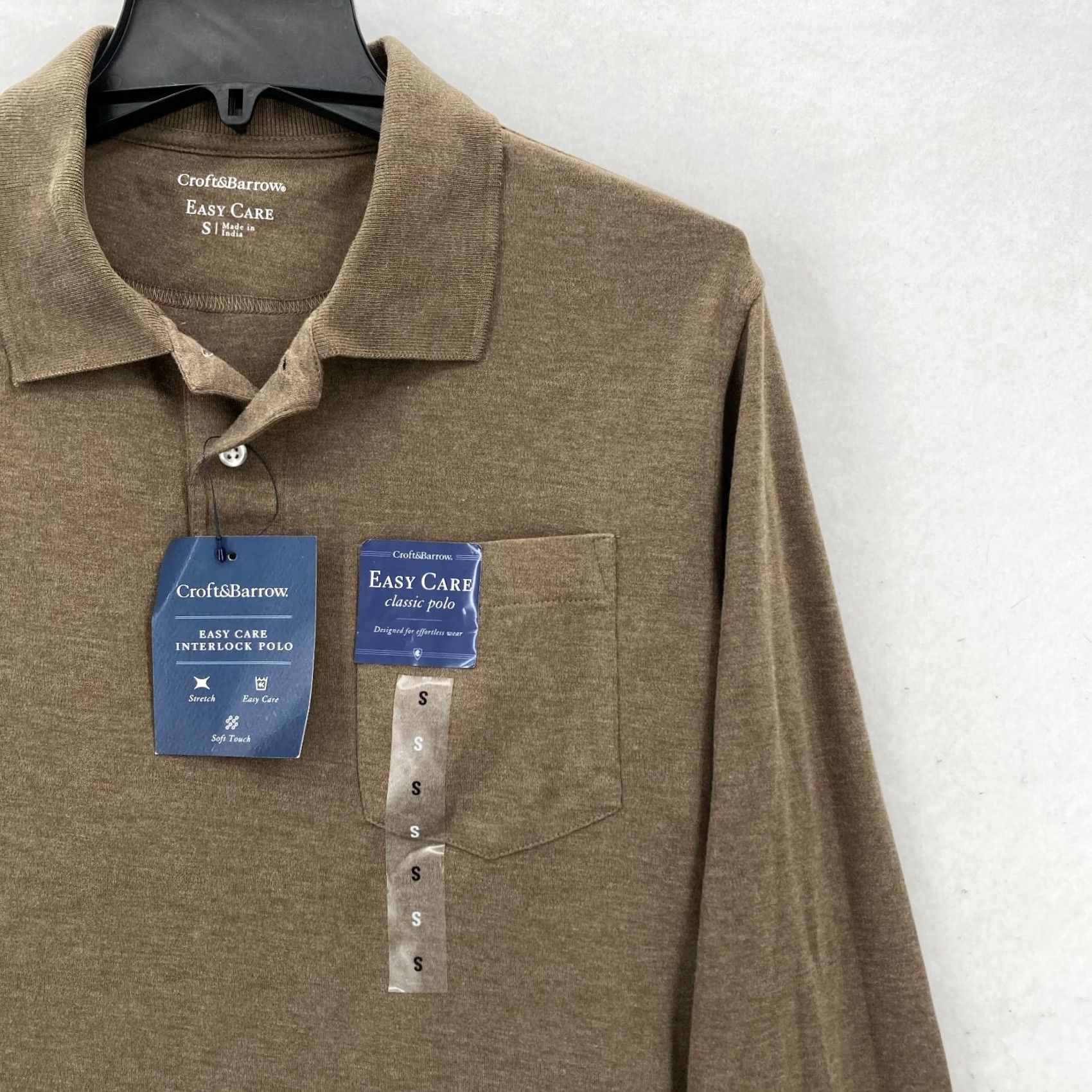 Croft & Barrow Croft & Barrow Easy Care Polo Shirt Mens S Long Sleeve Brown Stretch Size US S / EU 44-46 / 1 - 2 Thumbnail
