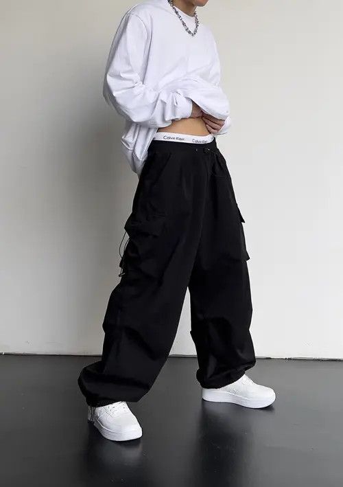 image of Vintage Black Parachute Pants, Men's (Size 31)