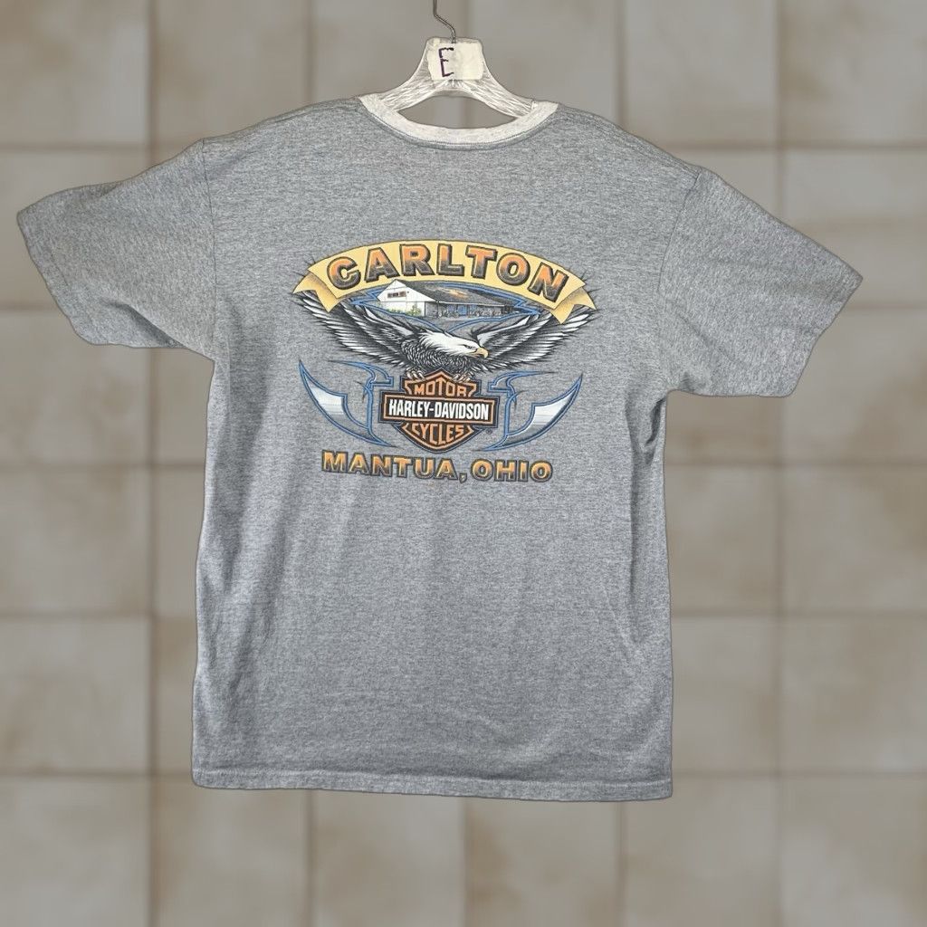 Harley Davidson VINTAGE Harley-Davidson T-Shirt Men Oversized Medium Crew Neck Graphic Logo 90s Eagle Back Gray Size US M / EU 48-50 / 2 - 1 Thumbnail