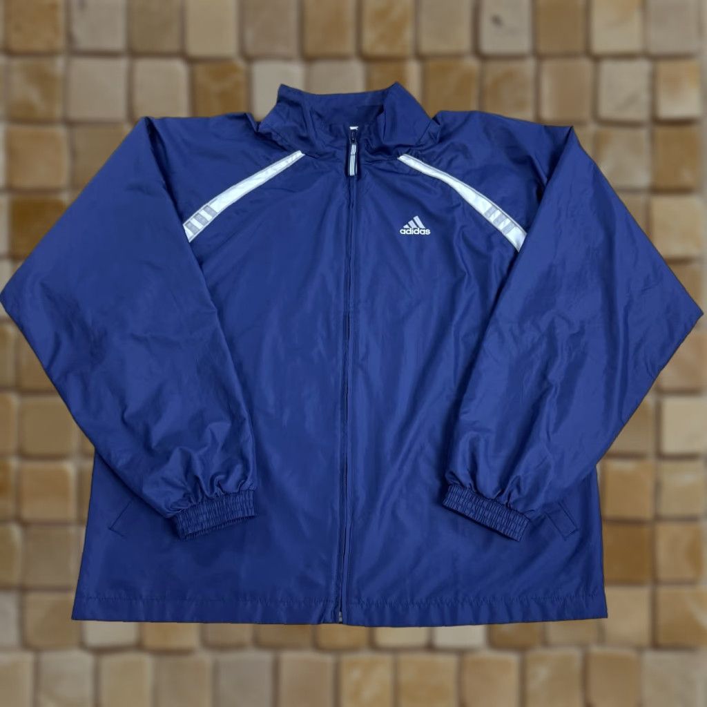 Adidas VINTAGE Adidas Track Jacket Mens Large Blue White Silver Striped Activewear L Blue Striped 90s Mens Size US L / EU 52-54 / 3 - 1 Thumbnail