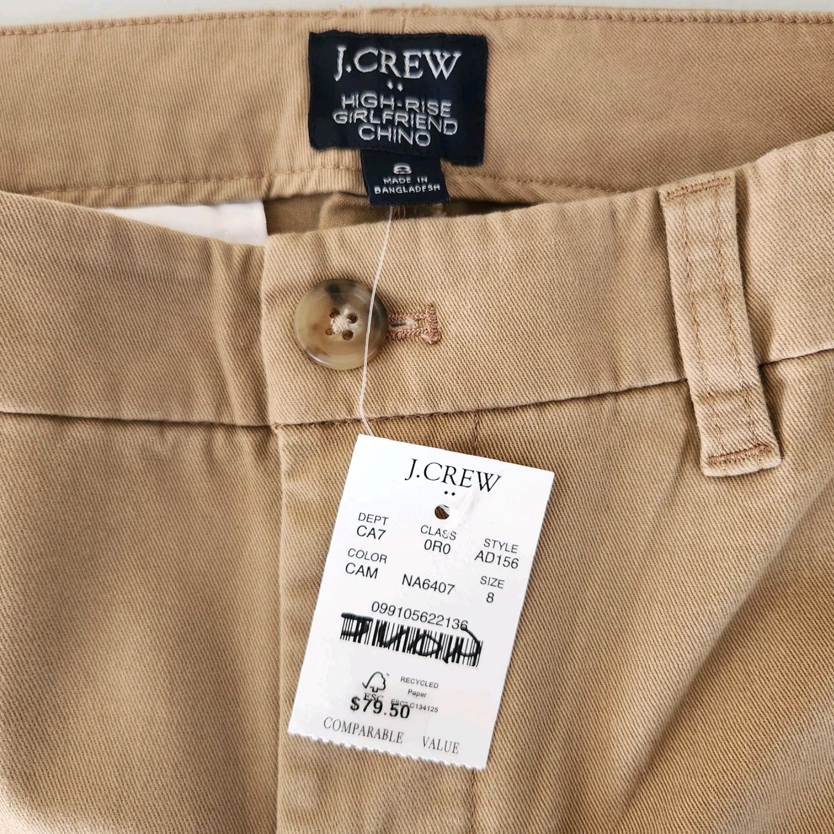 J.Crew J. Crew Womens Khaki High-Rise Girlfriend Chino Pants Size 8 NWT Size 30" / US 8 / IT 44 - 5 Thumbnail