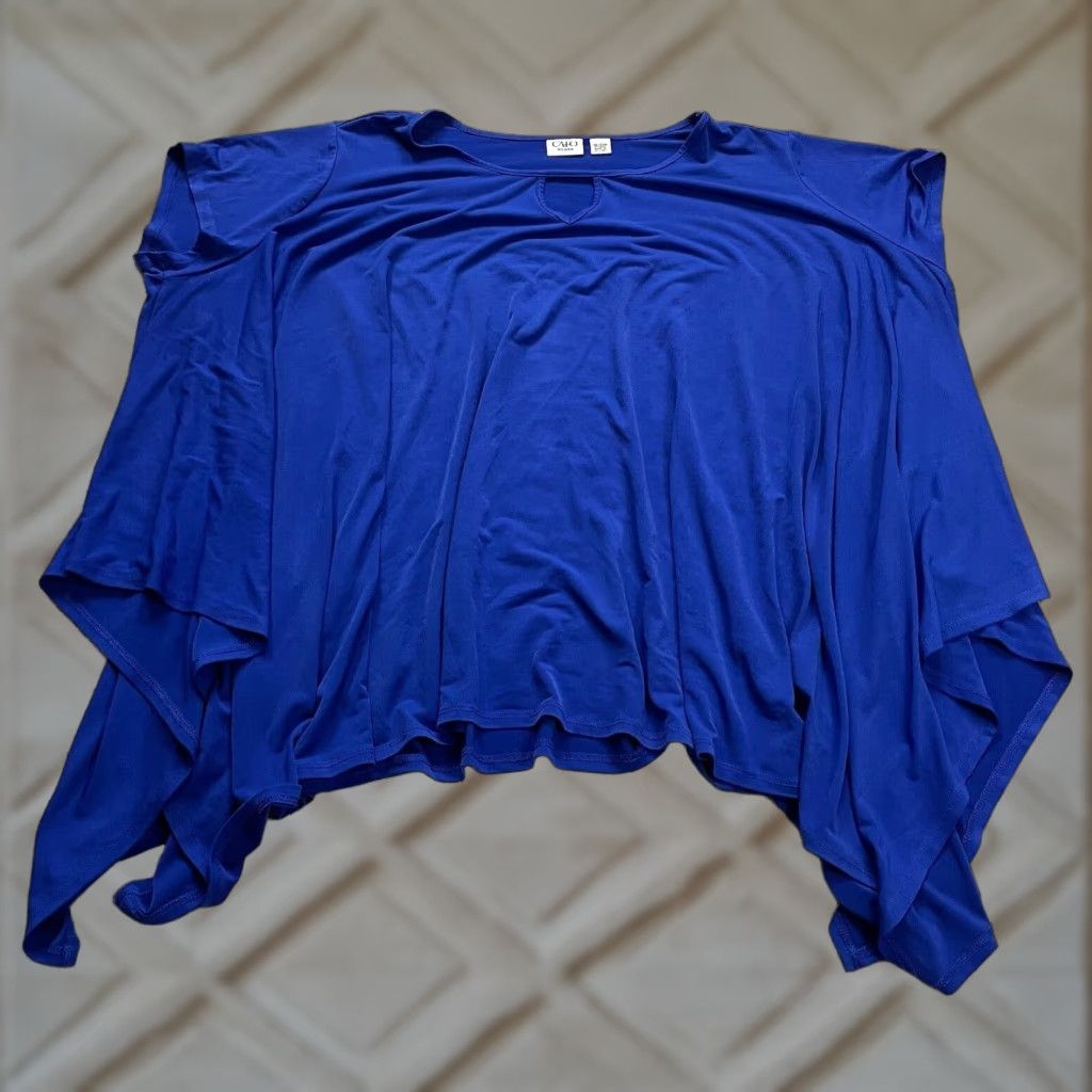 Vintage Cato Blouse Womens Plus 18/20W Royal Blue Key Hole Oversized Stretch Top Size 3XL / US 20-22 - 1 Thumbnail