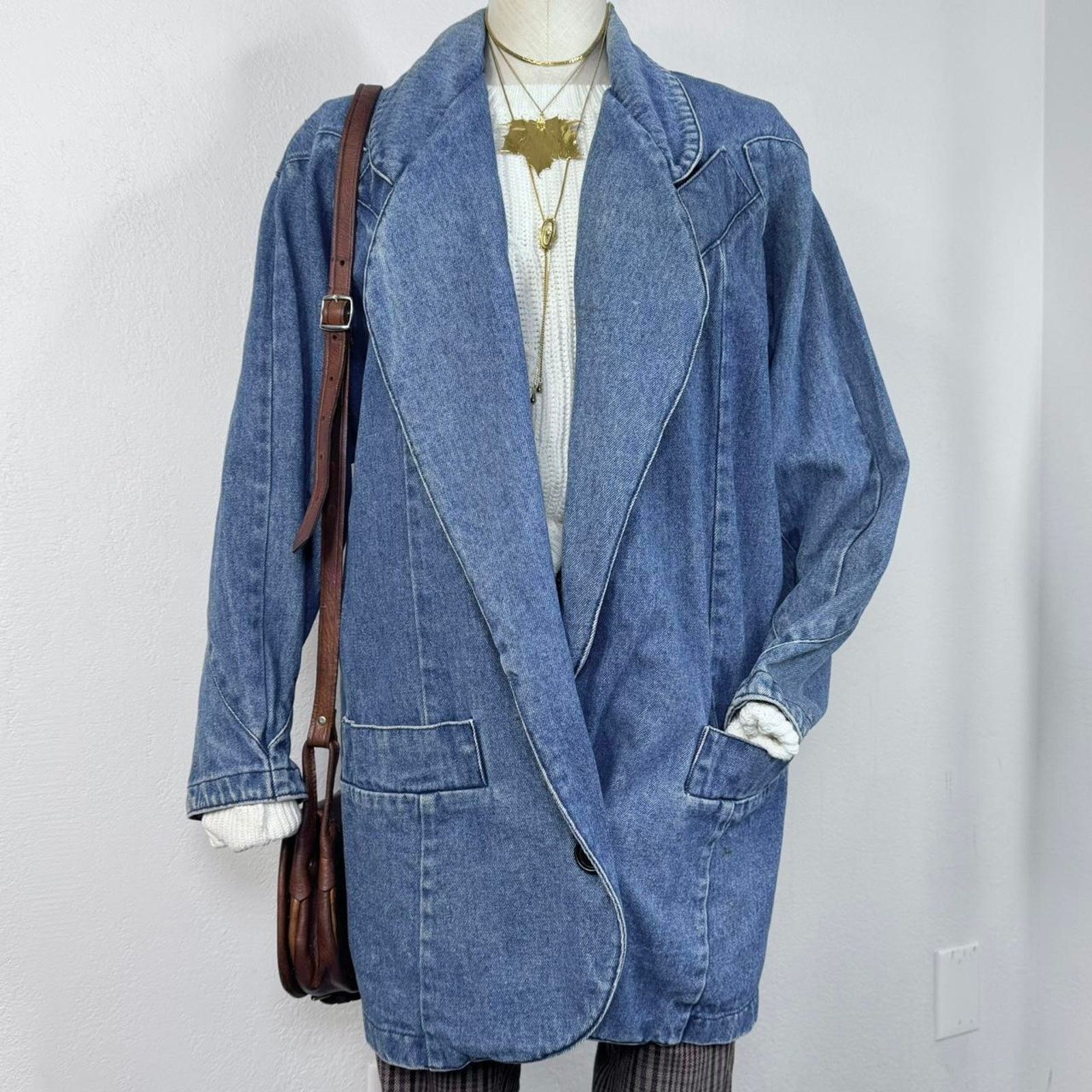 Vintage Vintage Denim Oversized Jacket One Button Shawl Collar Size S / US 4 / IT 40 - 2 Thumbnail