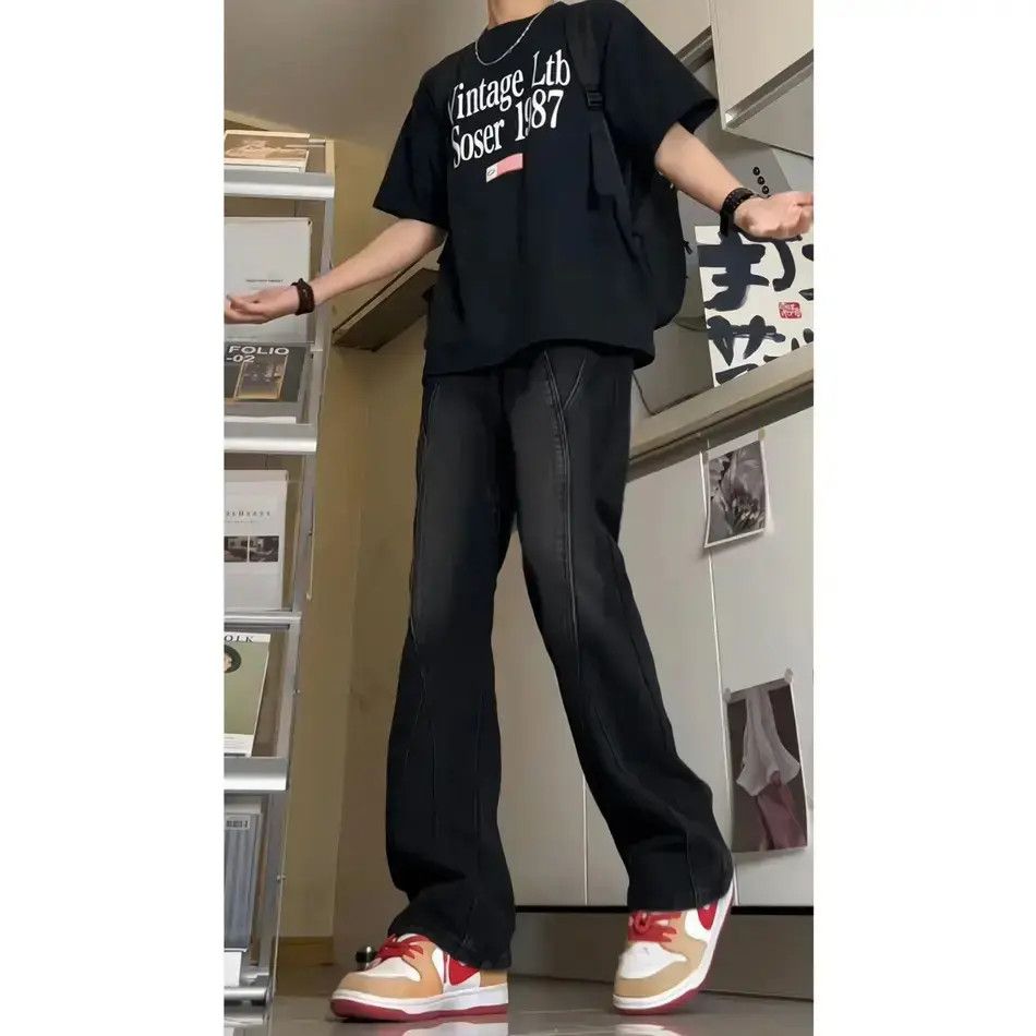 Japanese Brand Retro loose fitting patchwork micro flared jeans Size US 30 / EU 46 - 6 Thumbnail