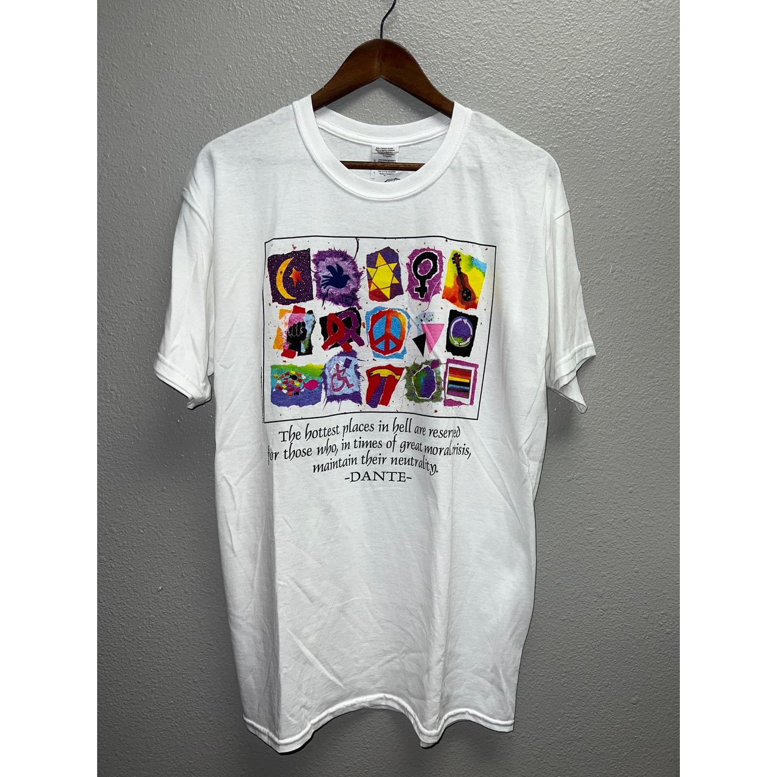 Gildan Vintage Dante Art Shirt Moral Crisis Artwork White Tee L Size US L / EU 52-54 / 3 - 1 Thumbnail