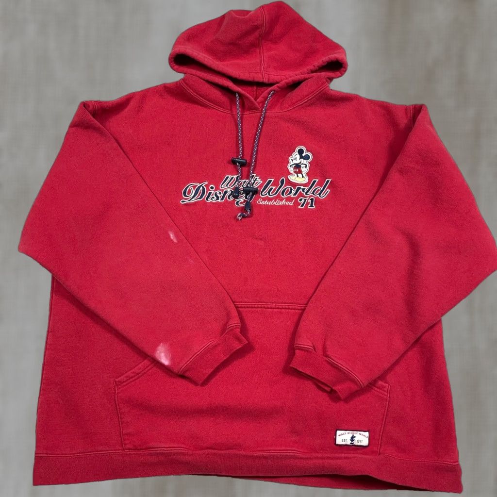 Disney VINTAGE Disney Hoodie Mens XL Red Mickey Mouse Embroidered Graphic Print Pullover Sweatshirt Size US XL / EU 56 / 4 - 1 Thumbnail
