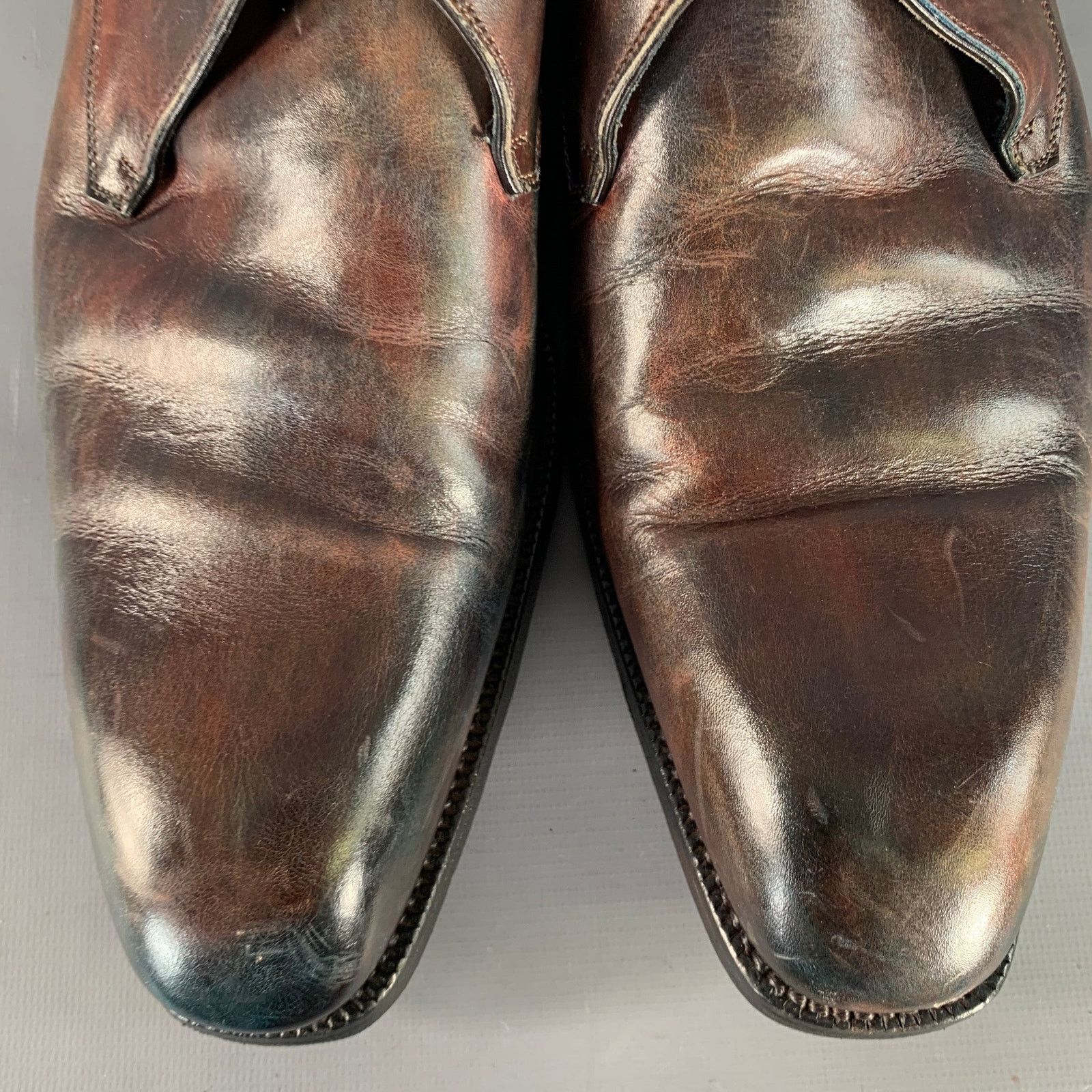 Other CALZOLERIA HARRIS Brown Antique Leather Monk Strap Loafers Size US 12 / EU 45 - 9 Thumbnail