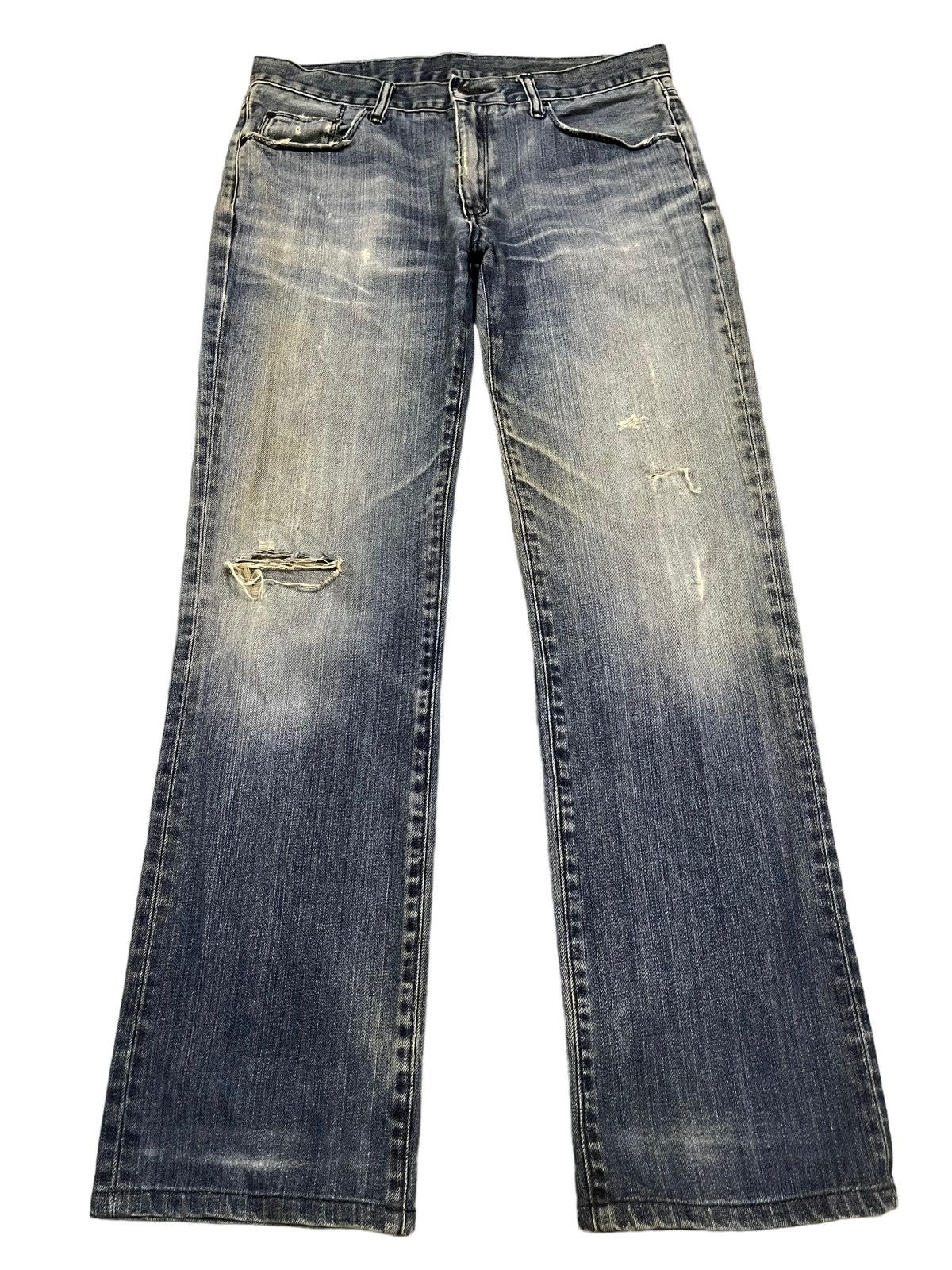 Uniqlo Vintage Japanese Uniqlo Blue Wash Distress Baggy Jeans Size US 32 / EU 48 - 1 Thumbnail