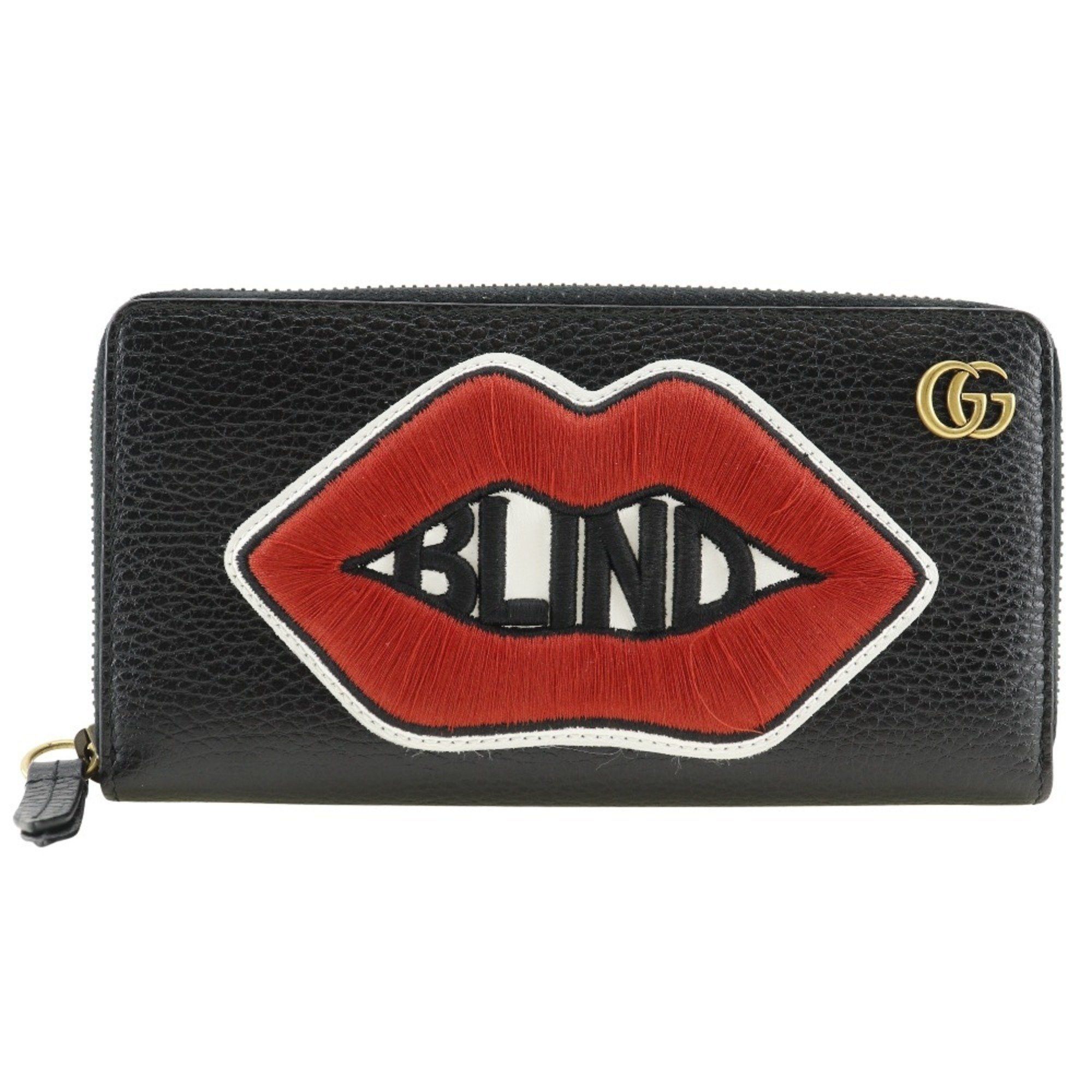 Gucci GUCCI Round Long Wallet Embroidered GG Marmont 474584 Leather Black Zip Around Unisex Size ONE SIZE - 1 Thumbnail