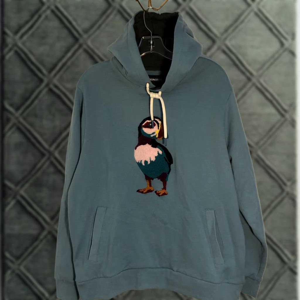 Bonobos Bonobos Mens Blue Fleece Classic Pullover Hoodie L Large Puffin Bird Embroidered Graphic Print Pullover Crew Neck Size US L / EU 52-54 / 3 - 1 Thumbnail