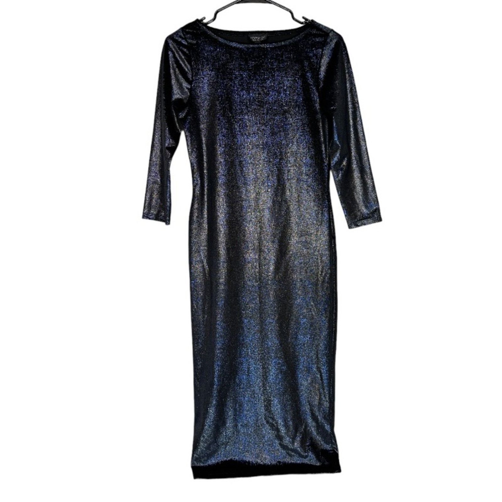 Topshop Topshop Blue Glitter Velvet 3/4 Sleeve Midi Bodycon Dress 6 Size M / US 6-8 / IT 42-44 - 3 Thumbnail