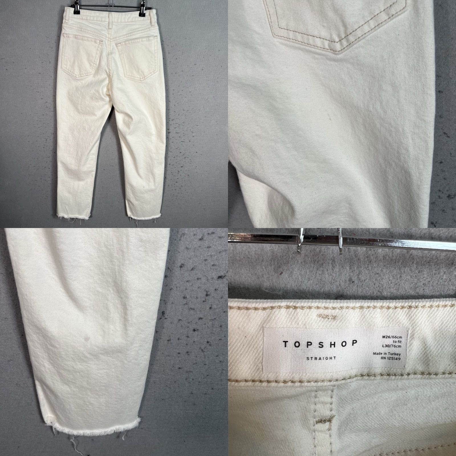 Topshop VINTAGE Topshop Jeans Adult Womens 26 x 23 White Denim Raw Hem Straight Womens Size 26" / US 2 / IT 38 - 8 Thumbnail