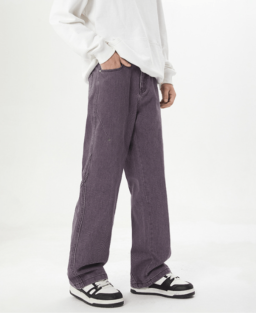Japanese Brand Retro trend purple straight striped patchwork jeans Size US 32 / EU 48 - 2 Thumbnail