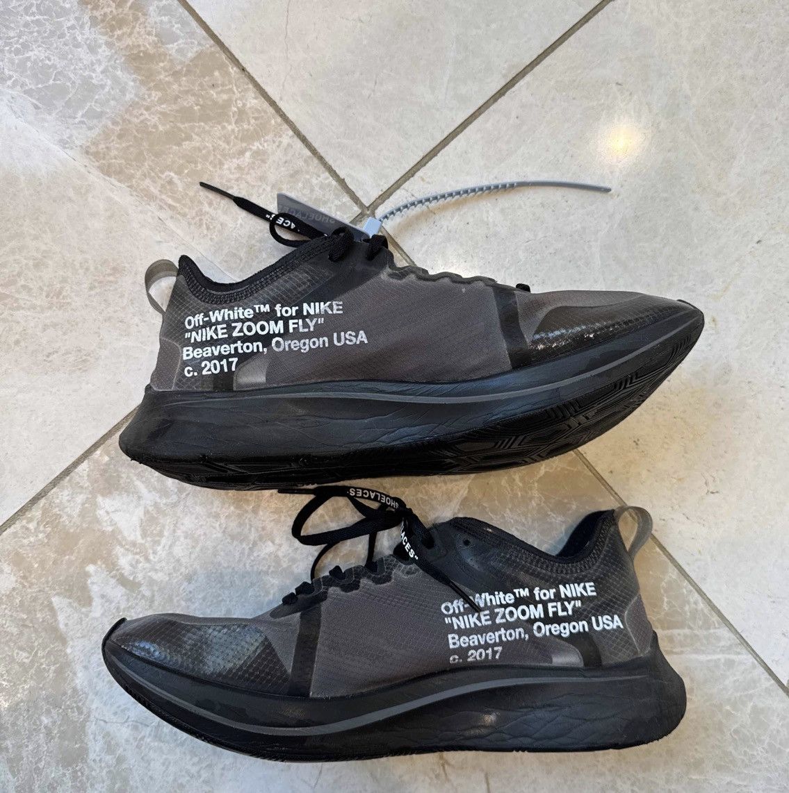 Nike × Off-White Off White x Nike Zoom Fly SP 'Black' Size US 11.5 / EU 44-45 - 2 Thumbnail
