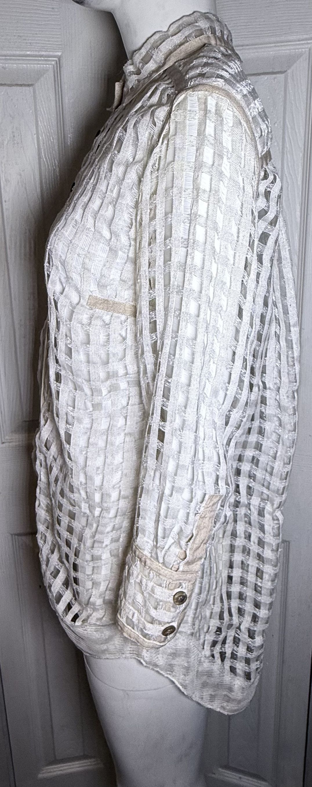 Other Vintage Off White Woven Checkered Sheer Top Size S / US 4 / IT 40 - 9 Thumbnail