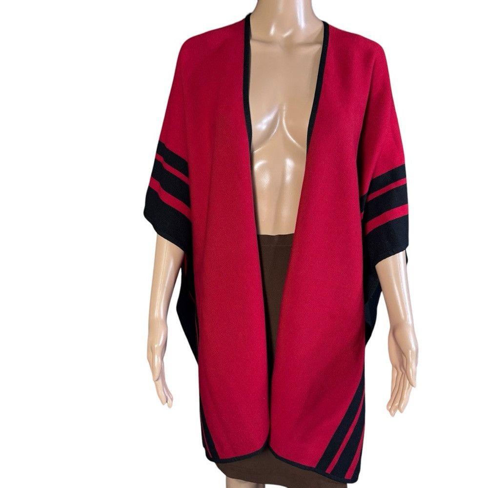 Chicos New Chico's Red Stripe Border Ruana Poncho Size S/M Size M / US 6-8 / IT 42-44 - 9 Thumbnail