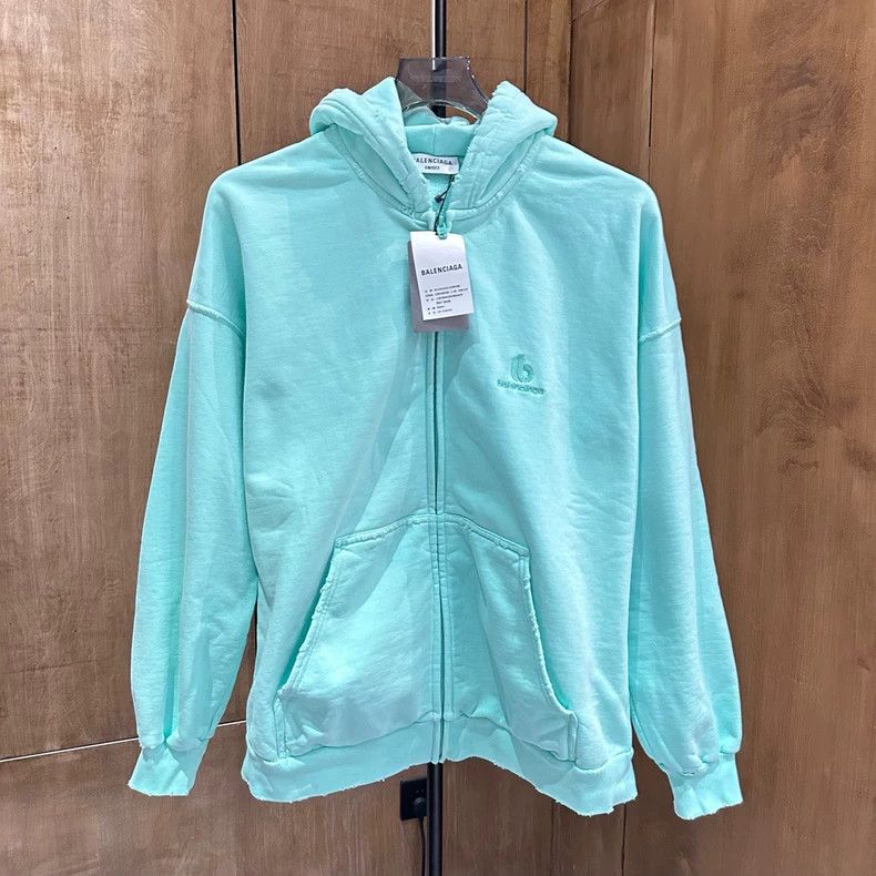 Balenciaga Mint green made old damaged zipper hoodies.