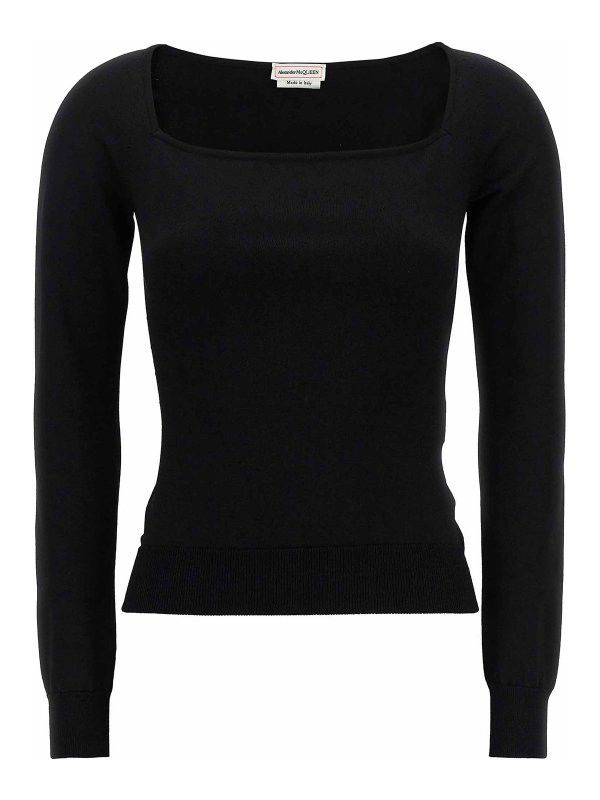 Alexander McQueen o1srvl11e0326 Off-The-Shoulder Knit Top in Black Size S / US 4 / IT 40 - 1 Thumbnail