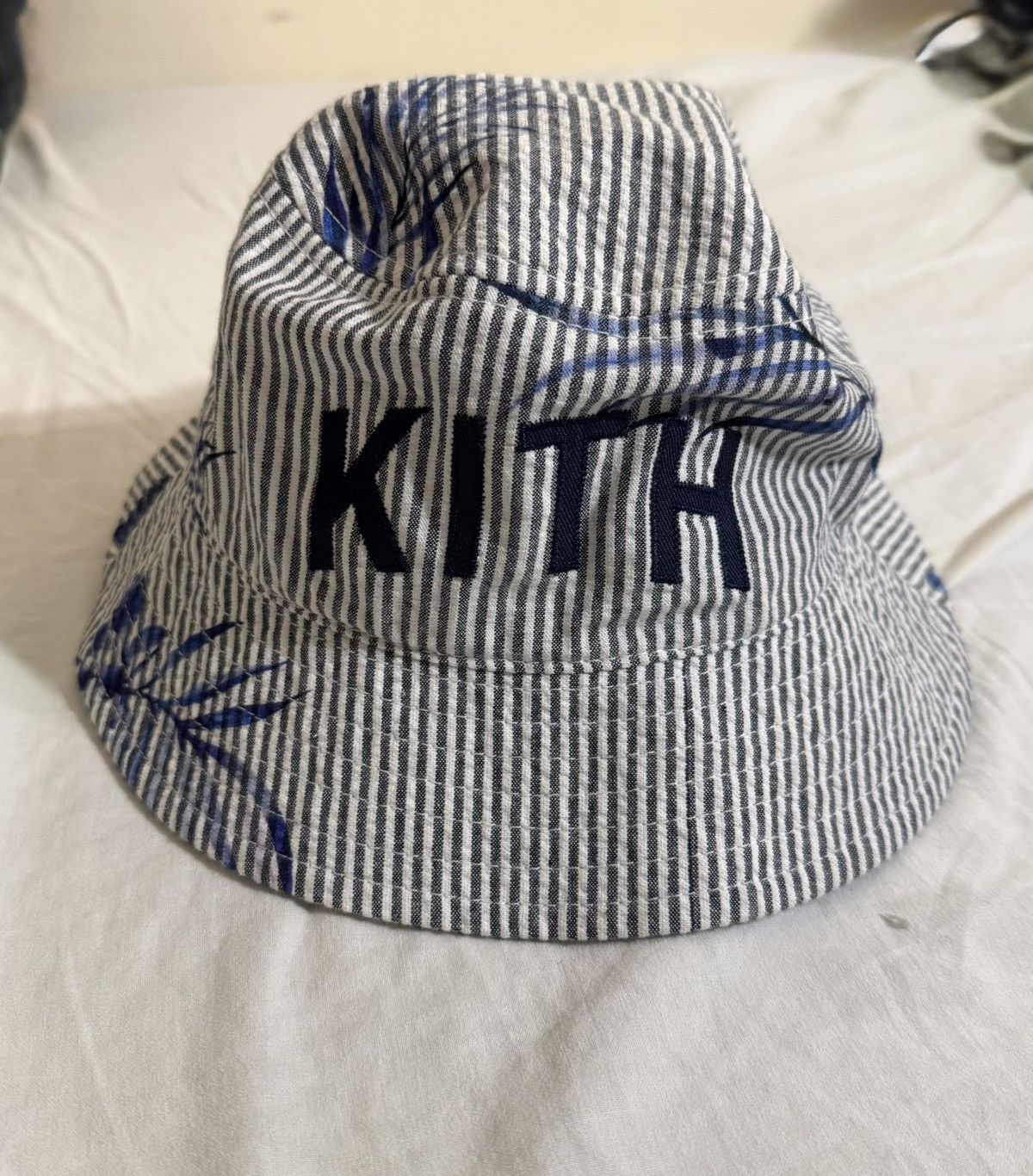 Kith Floral Seersucker Bucket Cap Hat Blue OS