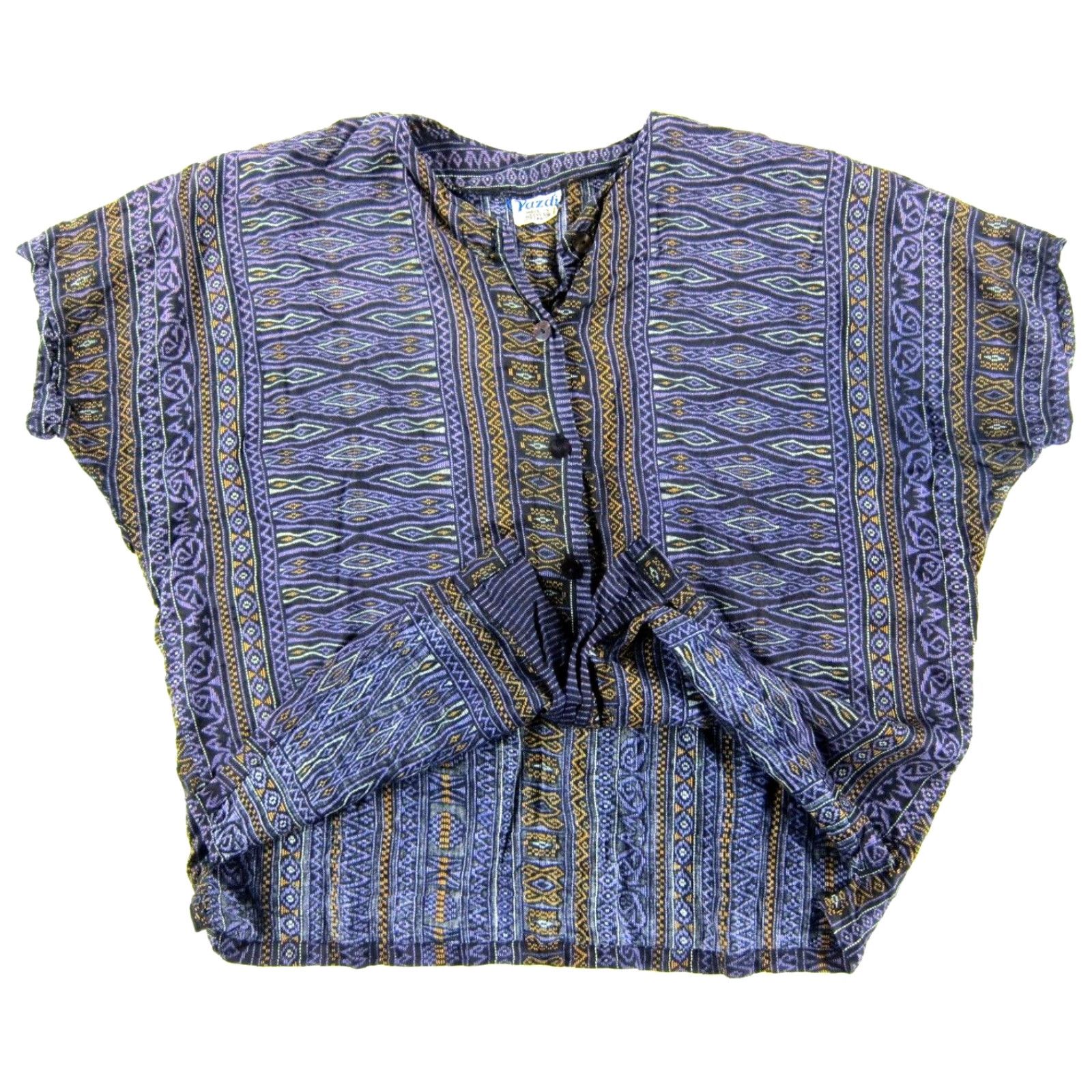 Vintage VINTAGE Yazdi Blouse Shirt Womens S-M Purple Batik Cap Sleeve Button Down 100% Rayon Size S / US 4 / IT 40 - 5 Thumbnail
