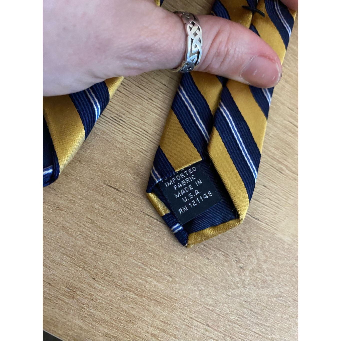 Hart Schaffner Marx HSM Hart Schaffner Marx Tie Gold Blue Stripe Tie - Made in t Size ONE SIZE - 3 Thumbnail